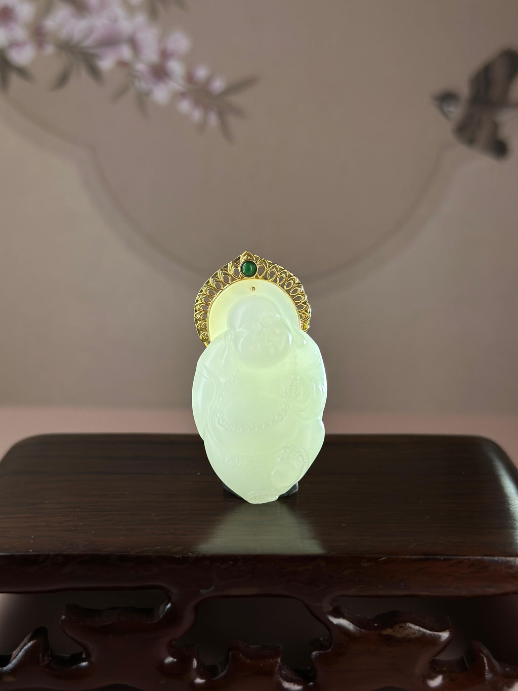 精品和田玉白玉 18K 金镶弥勒佛挂件（yc763851）