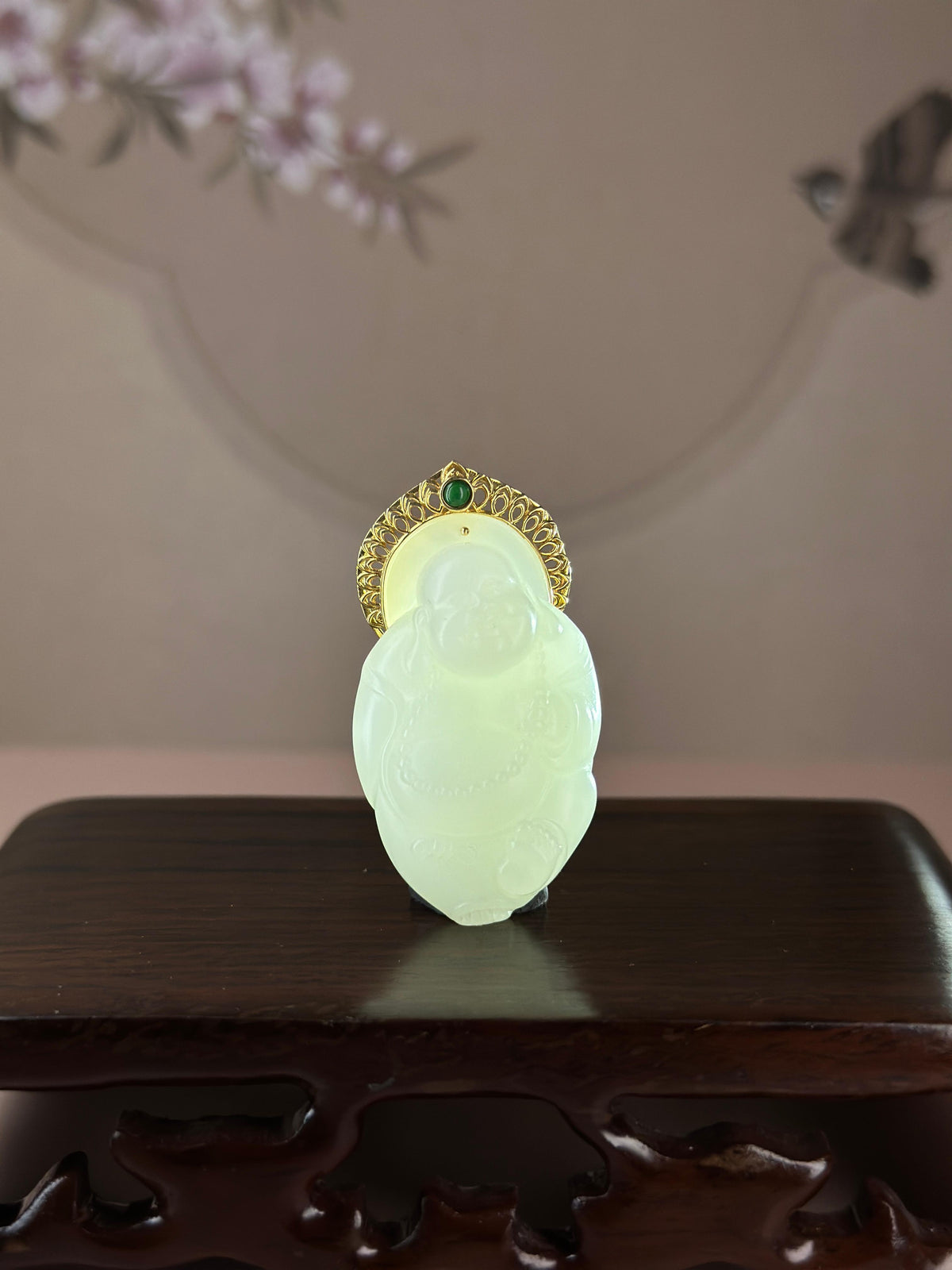 精品和田玉白玉 18K 金镶弥勒佛挂件（yc763851）