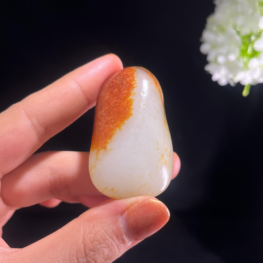 和田玉白玉“丹枫倚月”洒金聚红皮籽料（yc387435）