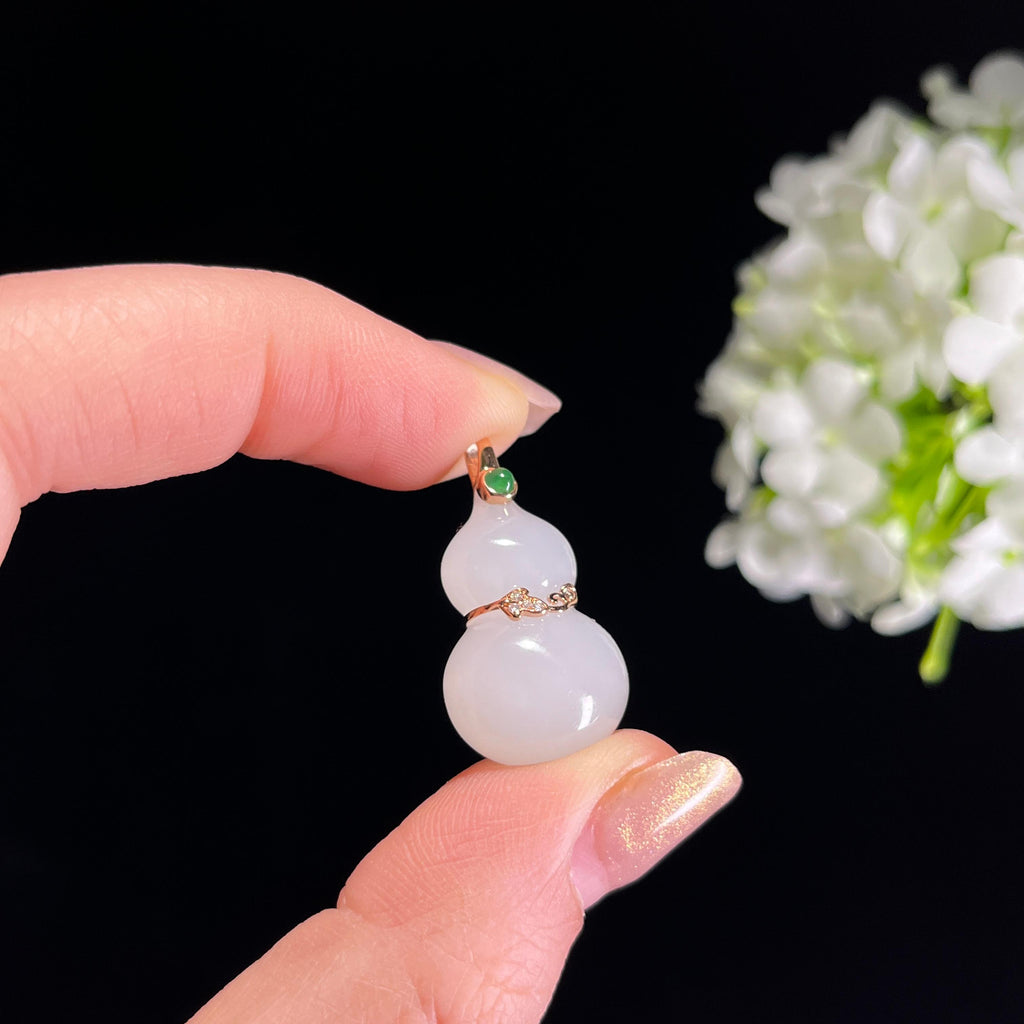 新疆天然和田玉羊脂白玉18K金镶玉葫芦（yc351474）