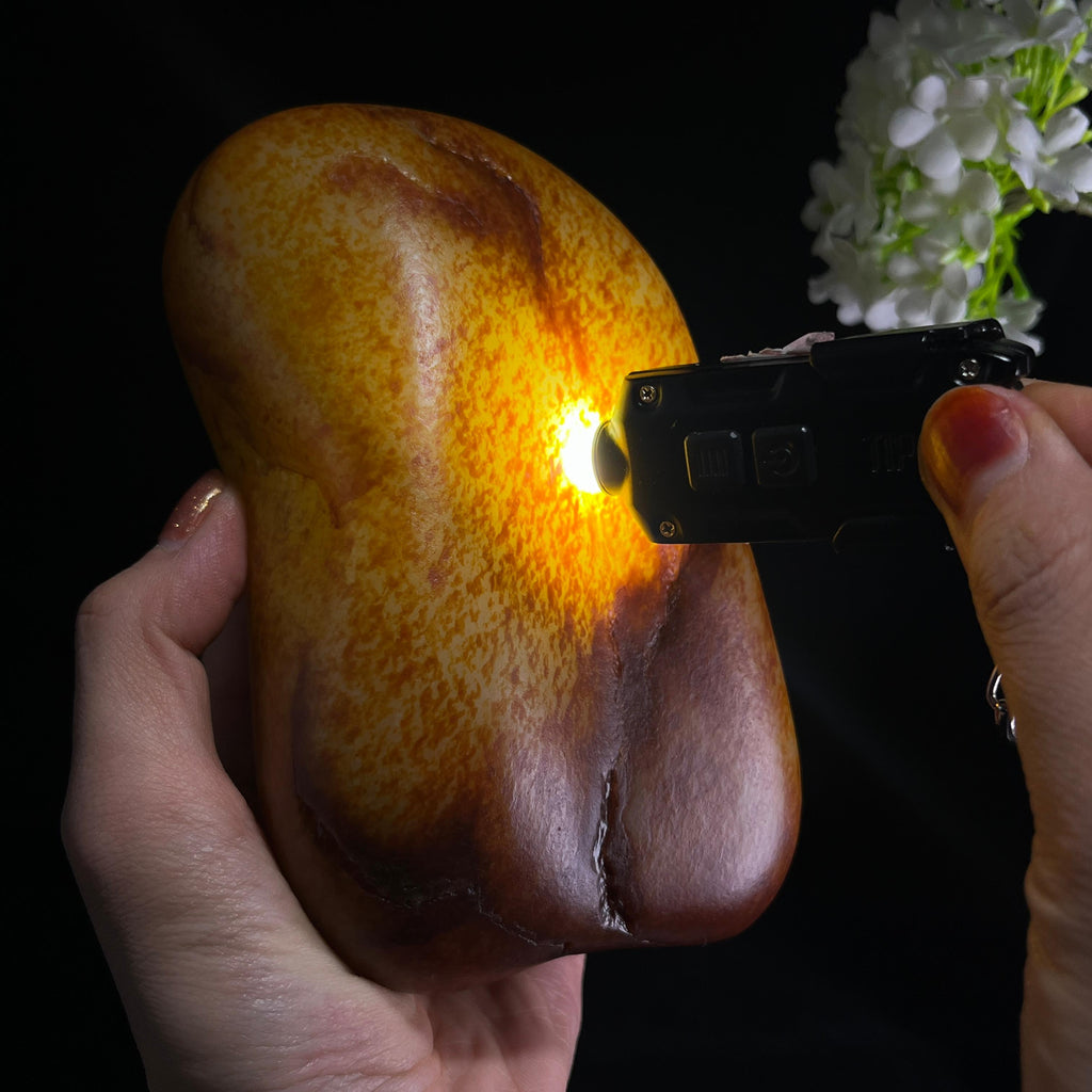 和田玉老熟金包银“金畴凝焰”虎皮洒金籽料（yc385248）