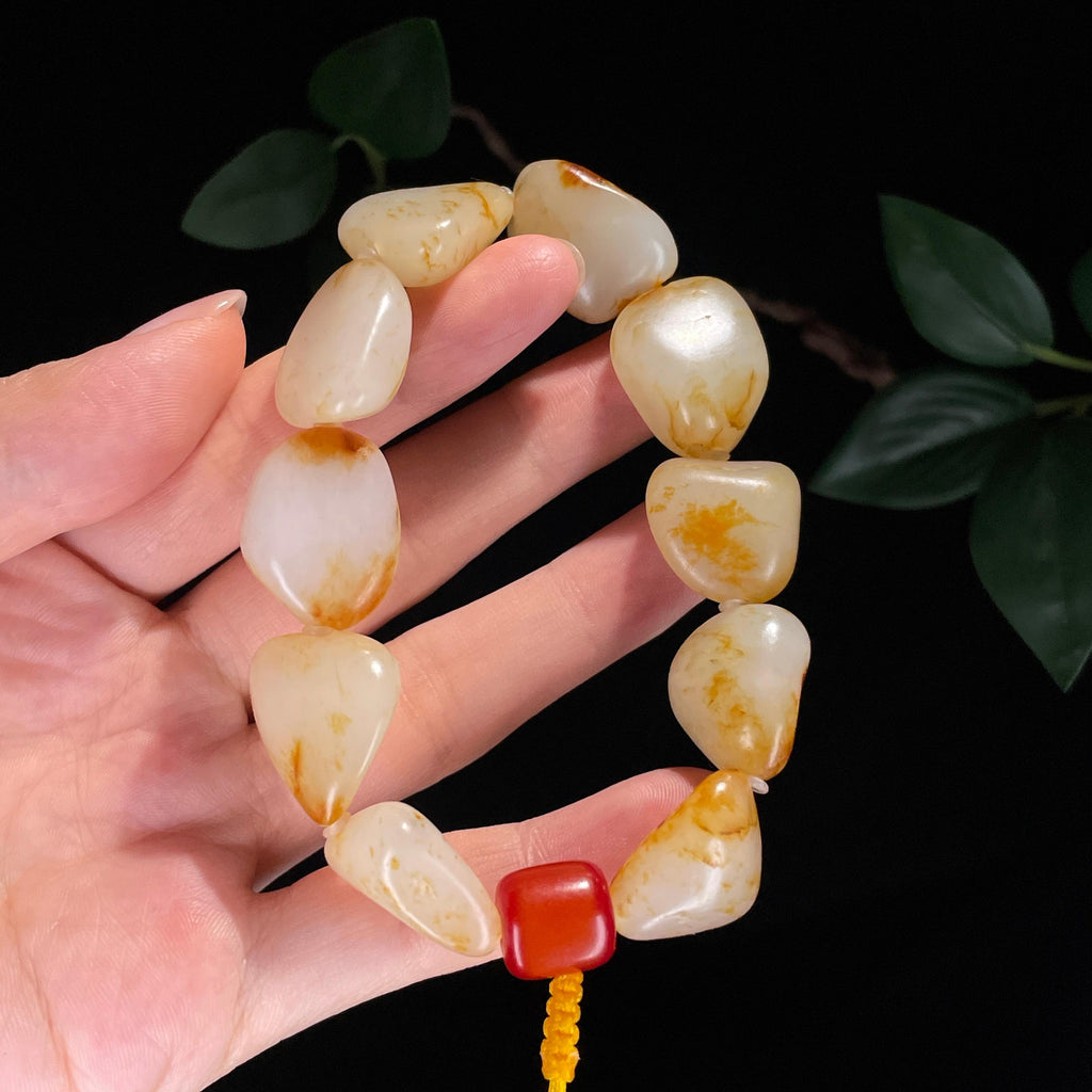 新疆和田玉红皮洒金皮珍品原籽手串（10颗）（yc748545）
