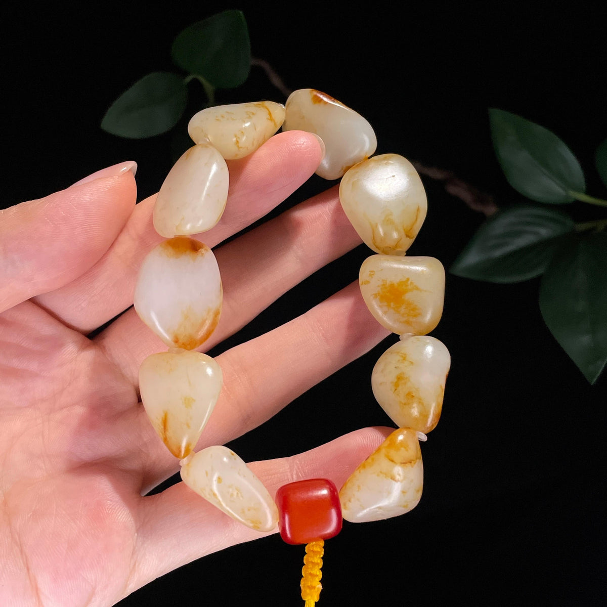 新疆和田玉红皮洒金皮珍品原籽手串（10颗）（yc748545）