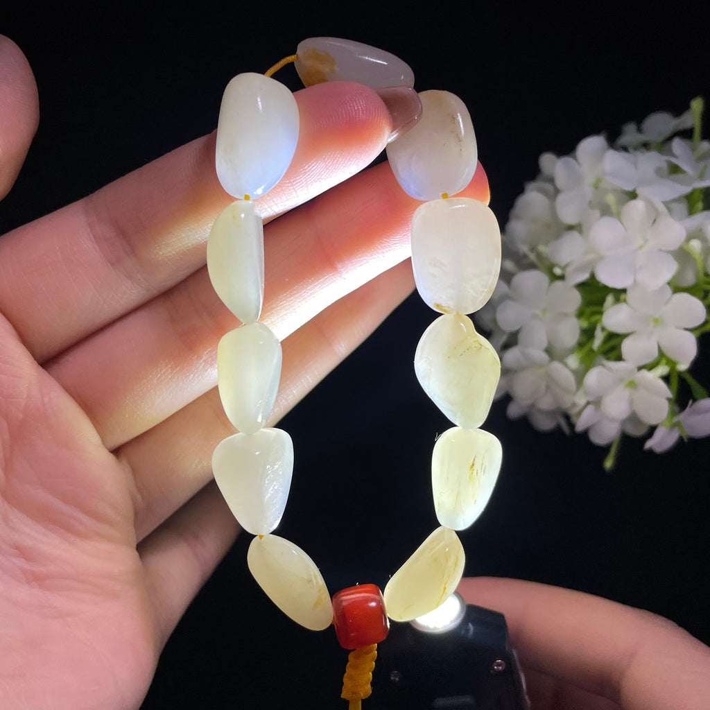 和田玉白玉青白玉淡洒金皮原籽手串（yc382248）