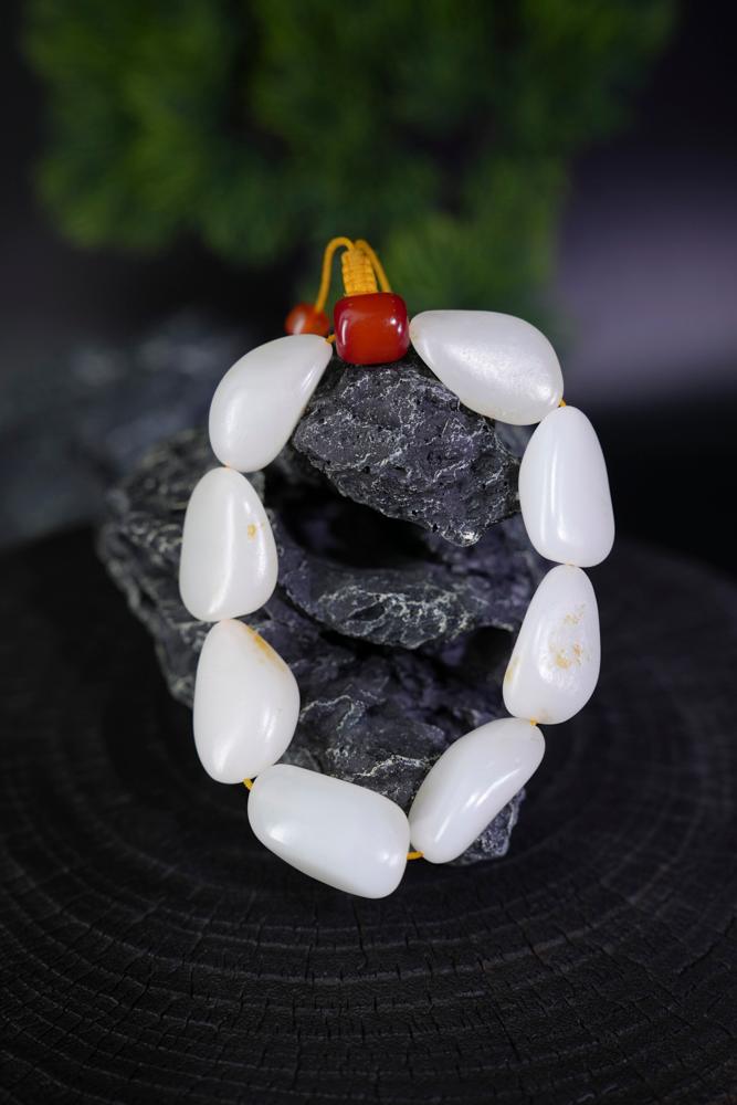 新疆和田玉一级白玉籽料手串（原籽无修）（yc229764）