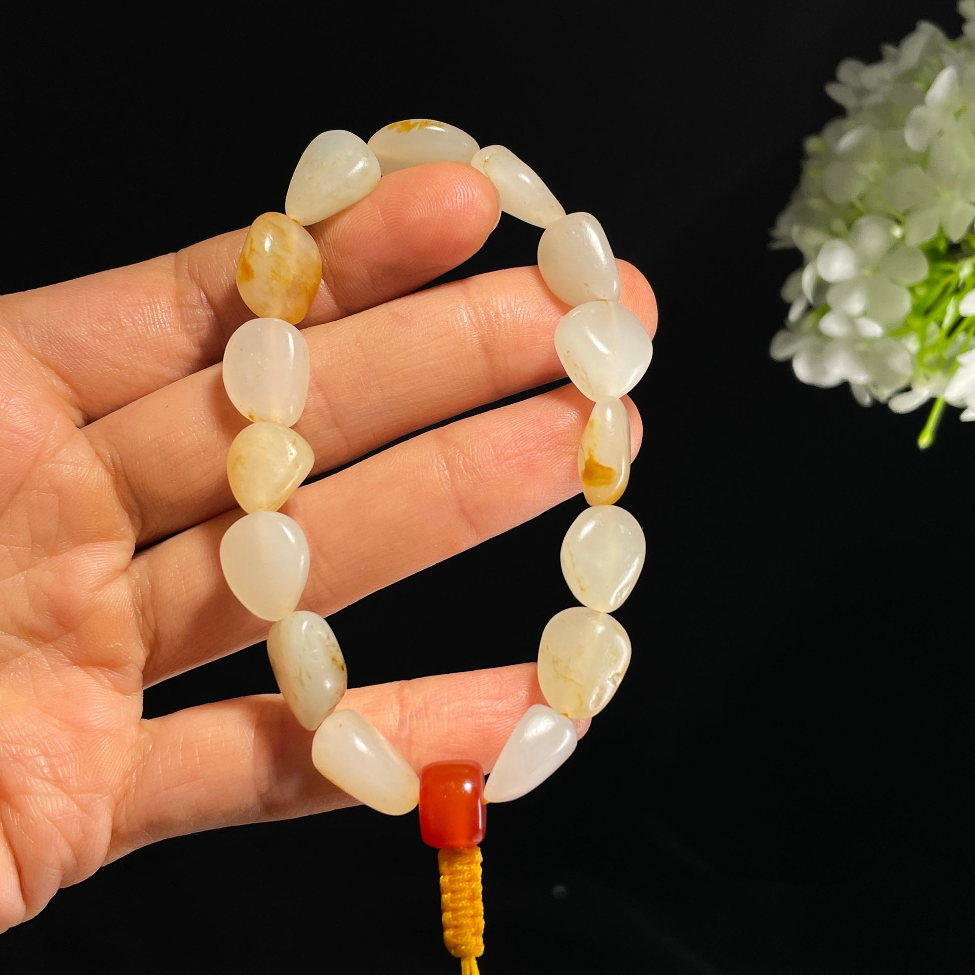 和田玉白玉青白玉洒金皮原籽手串（yc355822）