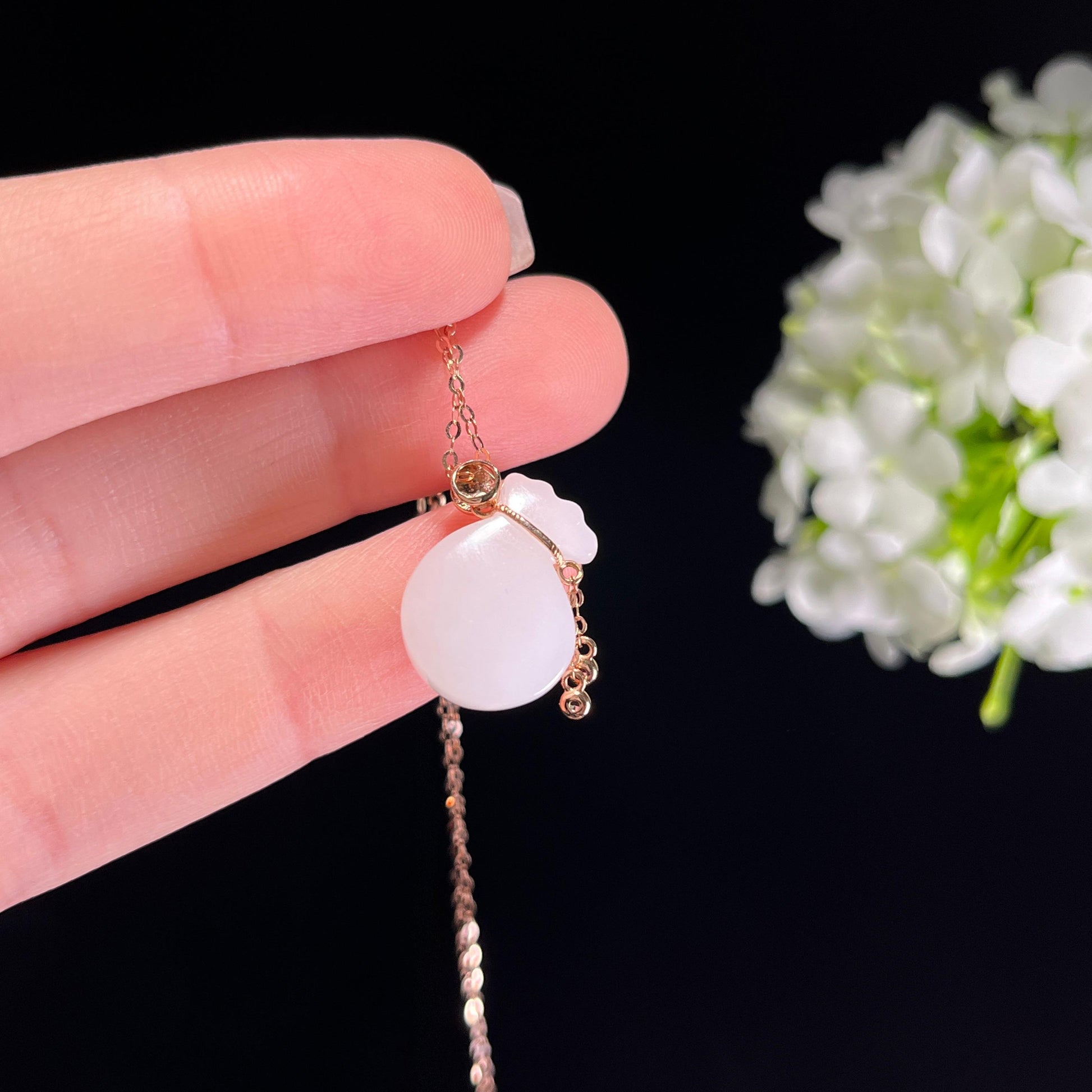 新疆天然和田玉羊脂白玉18K金镶玉福袋（yc351499）