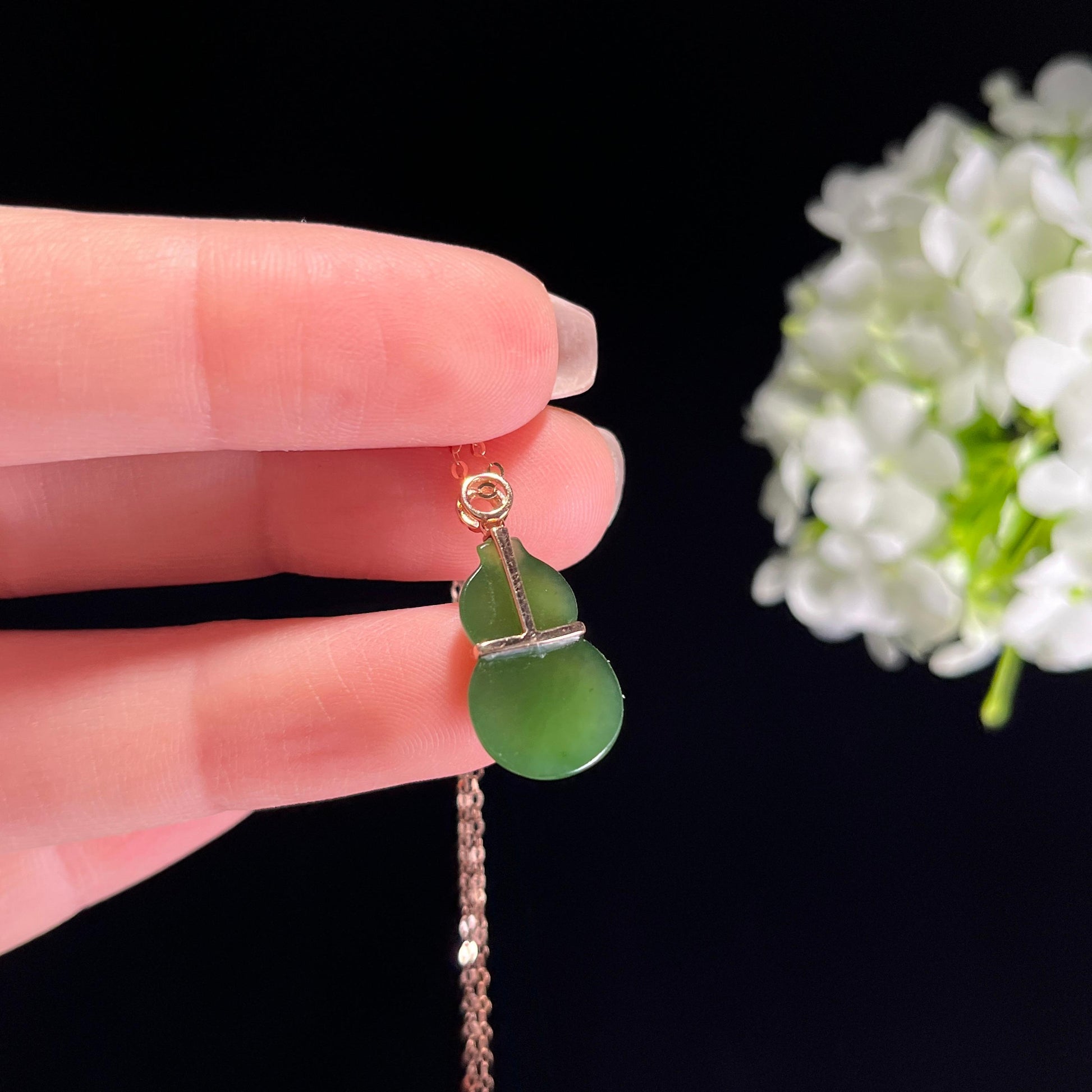 新疆天然和田玉18K金镶碧玉葫芦（yc351477）