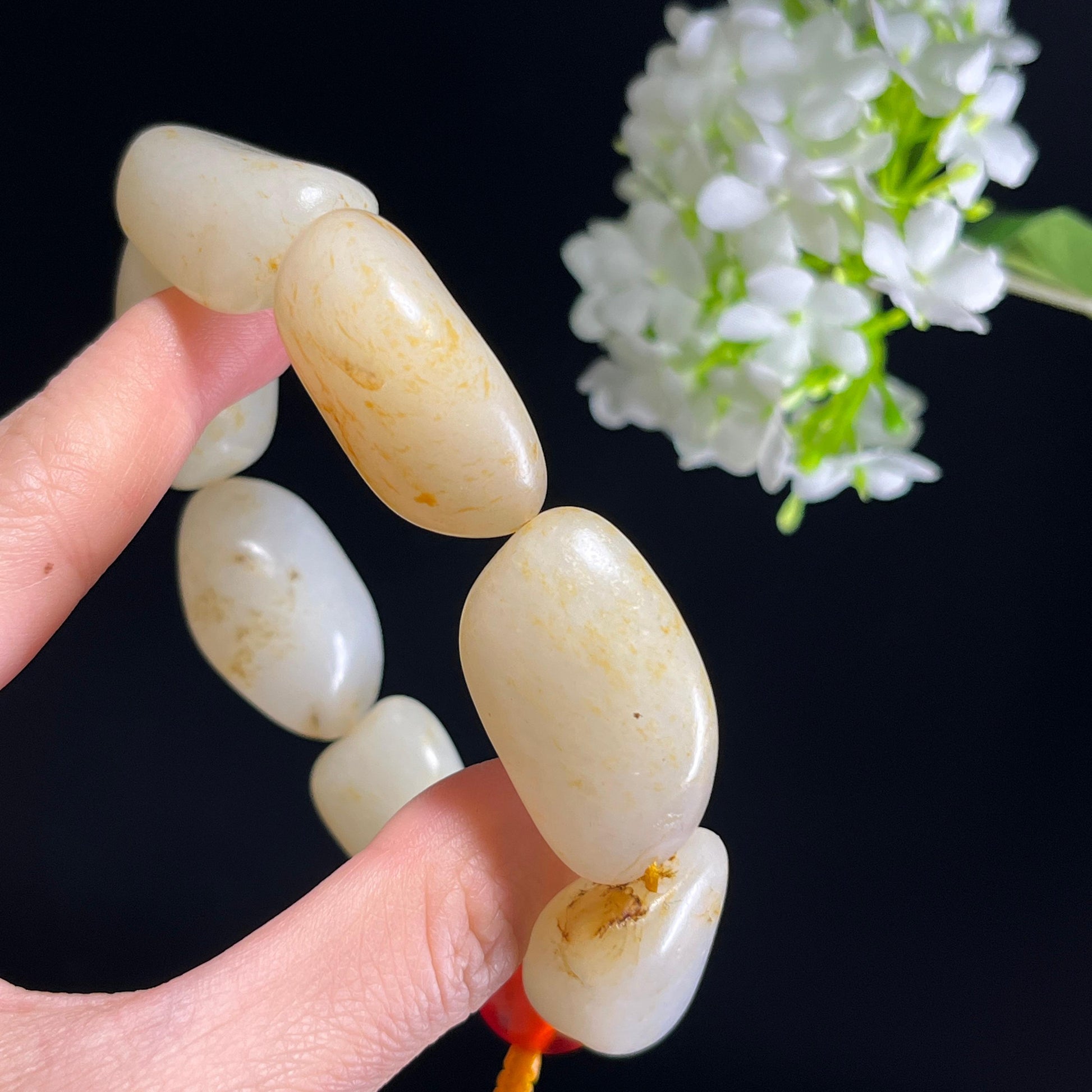 和田玉白玉洒金皮籽料原籽手串（yc347410）