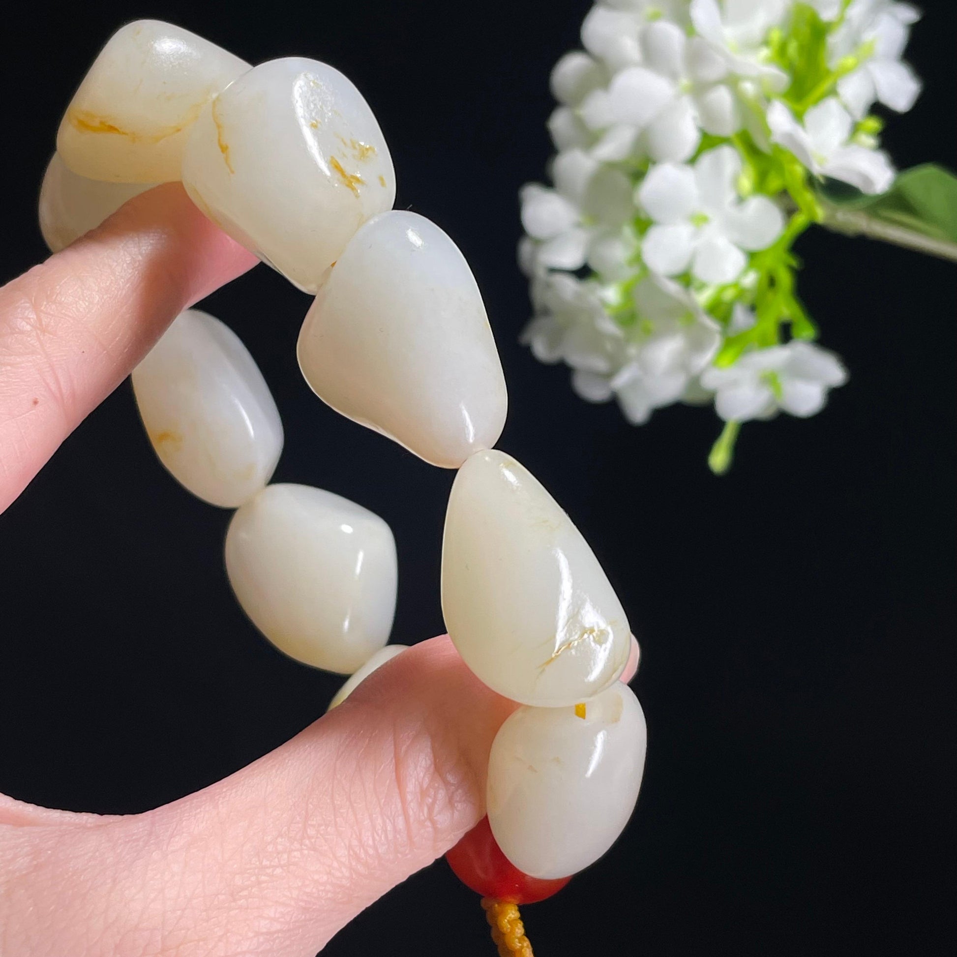 和田玉白玉洒金皮“日光私语”籽料原石手串（yc310223）