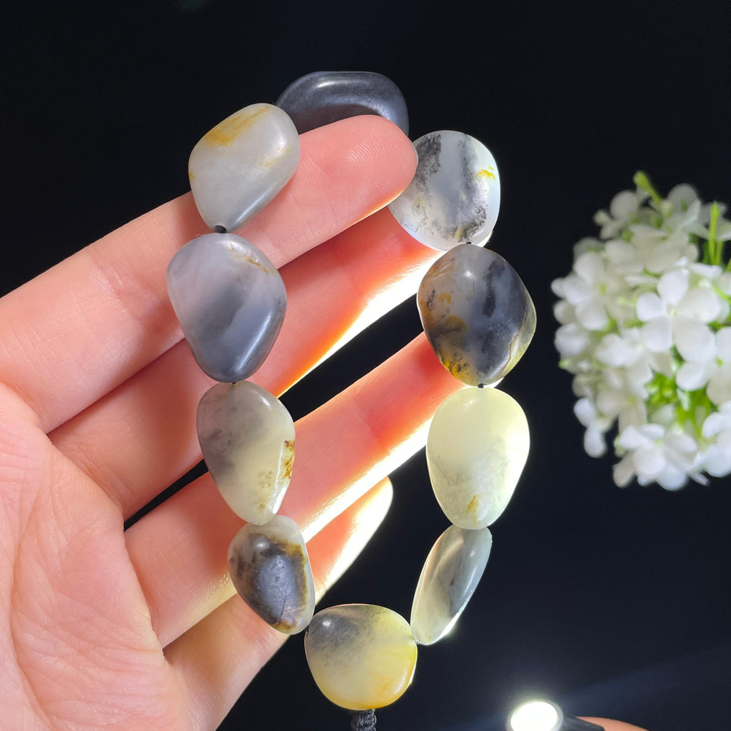 新疆和田玉青花洒金皮原籽手串（10颗）（yc439778）