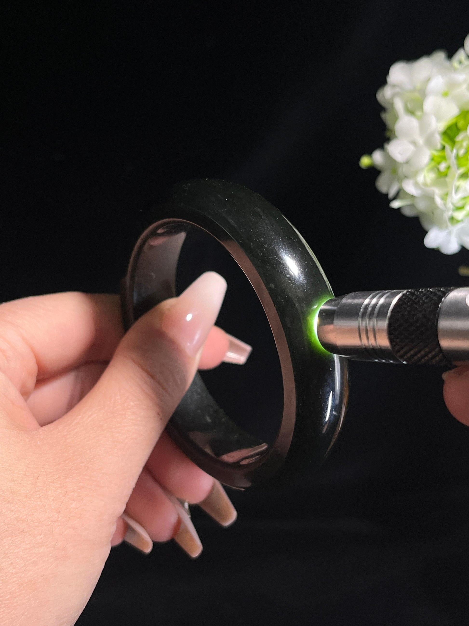 新疆天然和田玉塔青料手镯轮胎镯3（卡58）（yc260249）