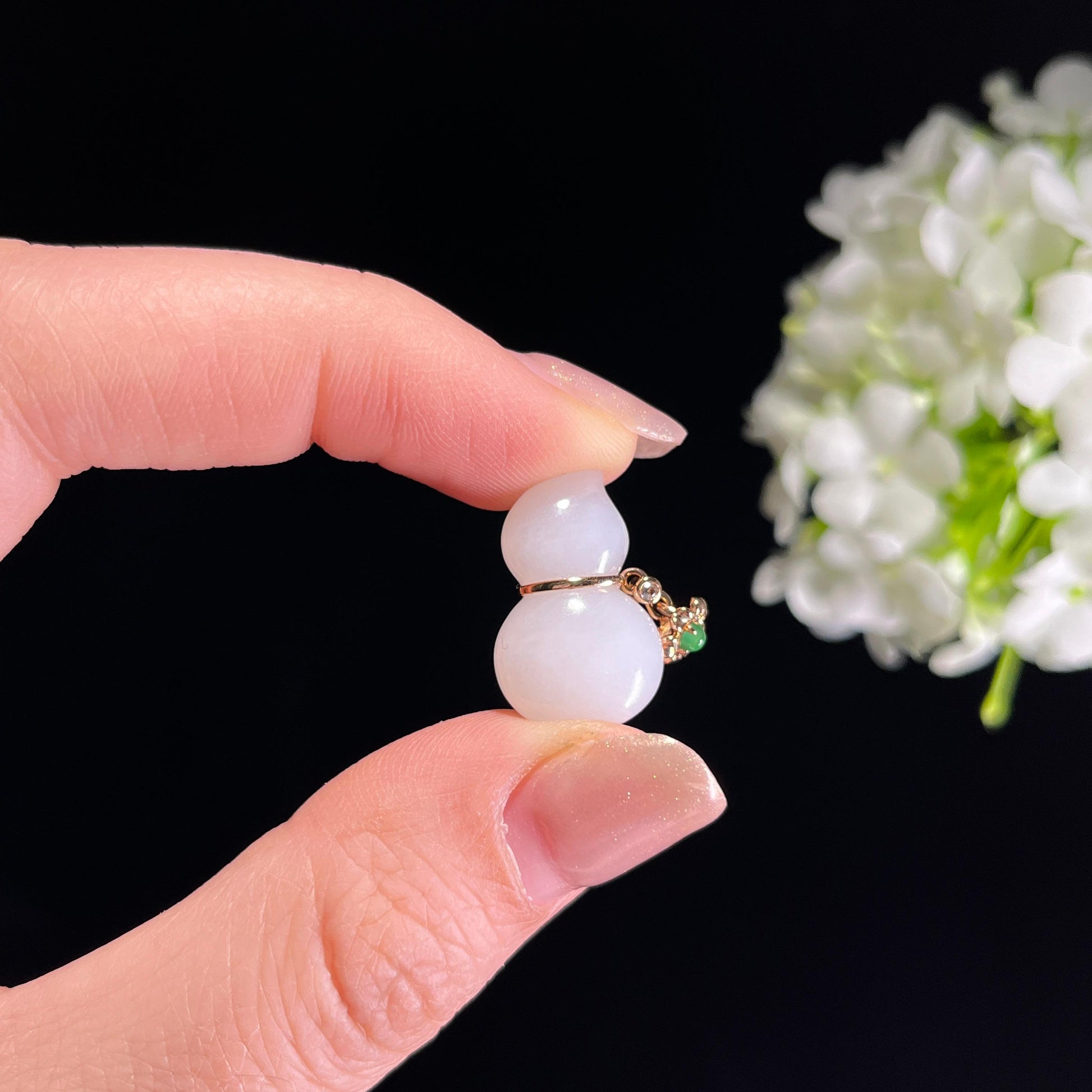 新疆天然和田玉羊脂白玉18K金镶玉葫芦挂件（yc351494）