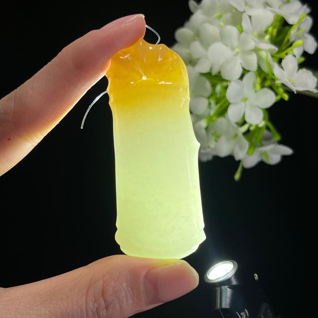 和田玉且末糖白玉“虚怀若谷”竹节雕刻挂件（yc304829）