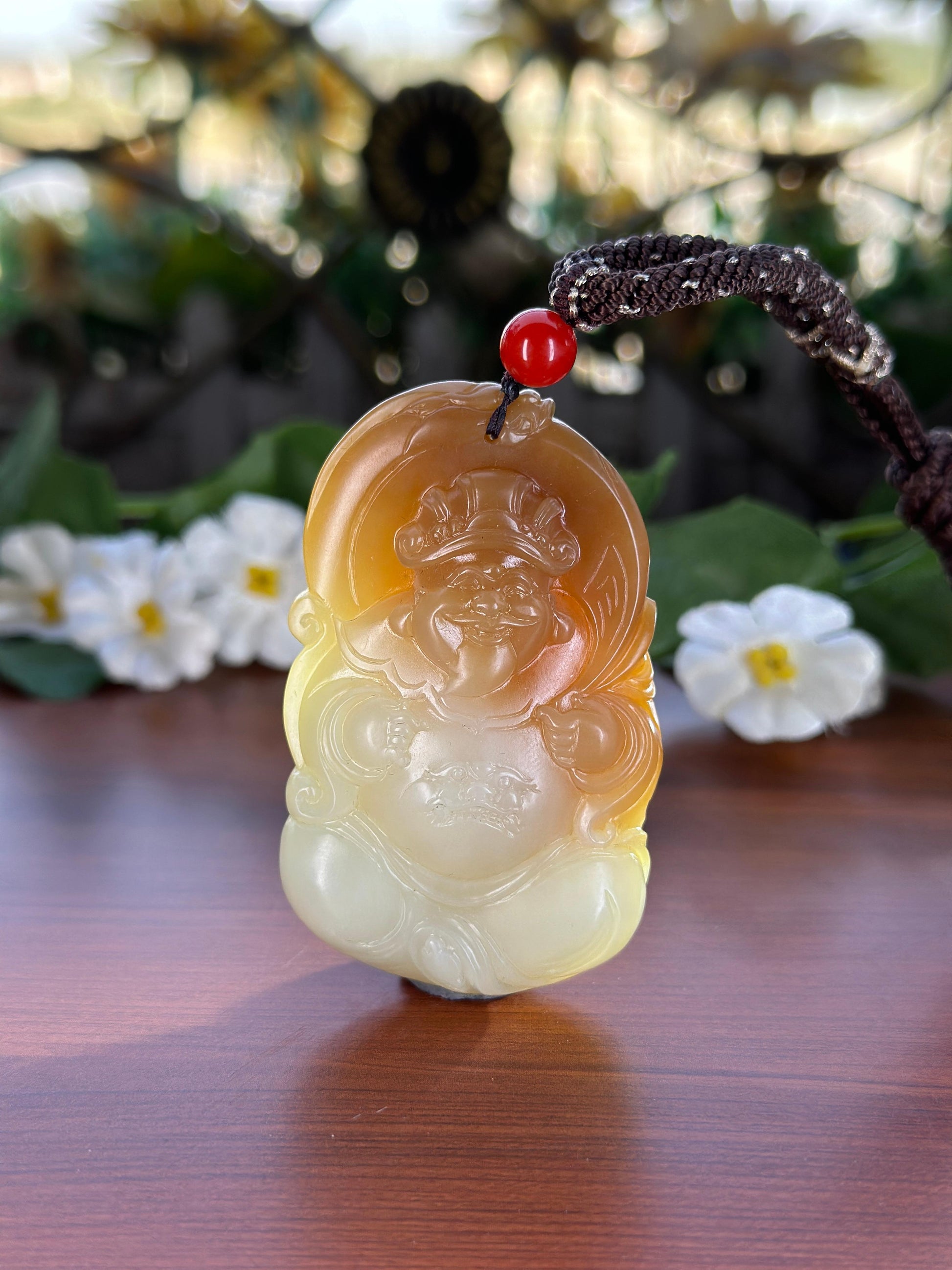 和田玉糖白财神挂件（yc710414）