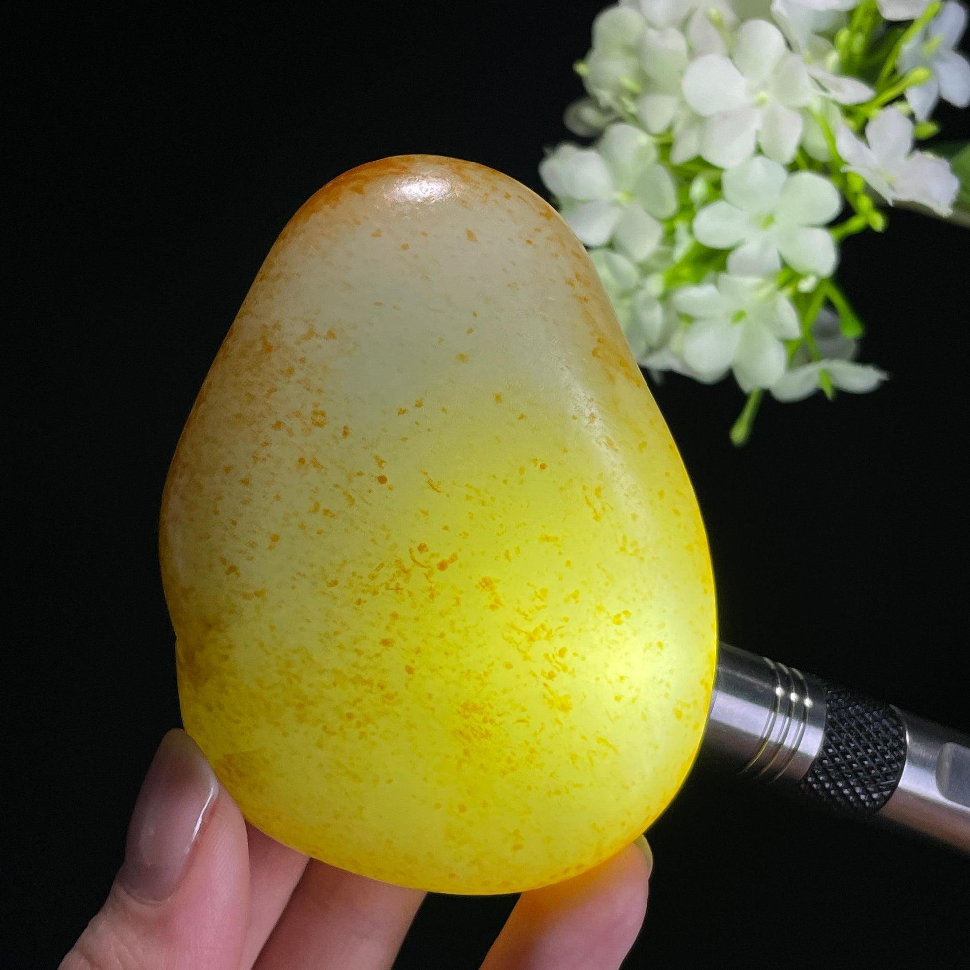 和田玉白玉“金笺落雪”洒金皮籽料（yc337868）