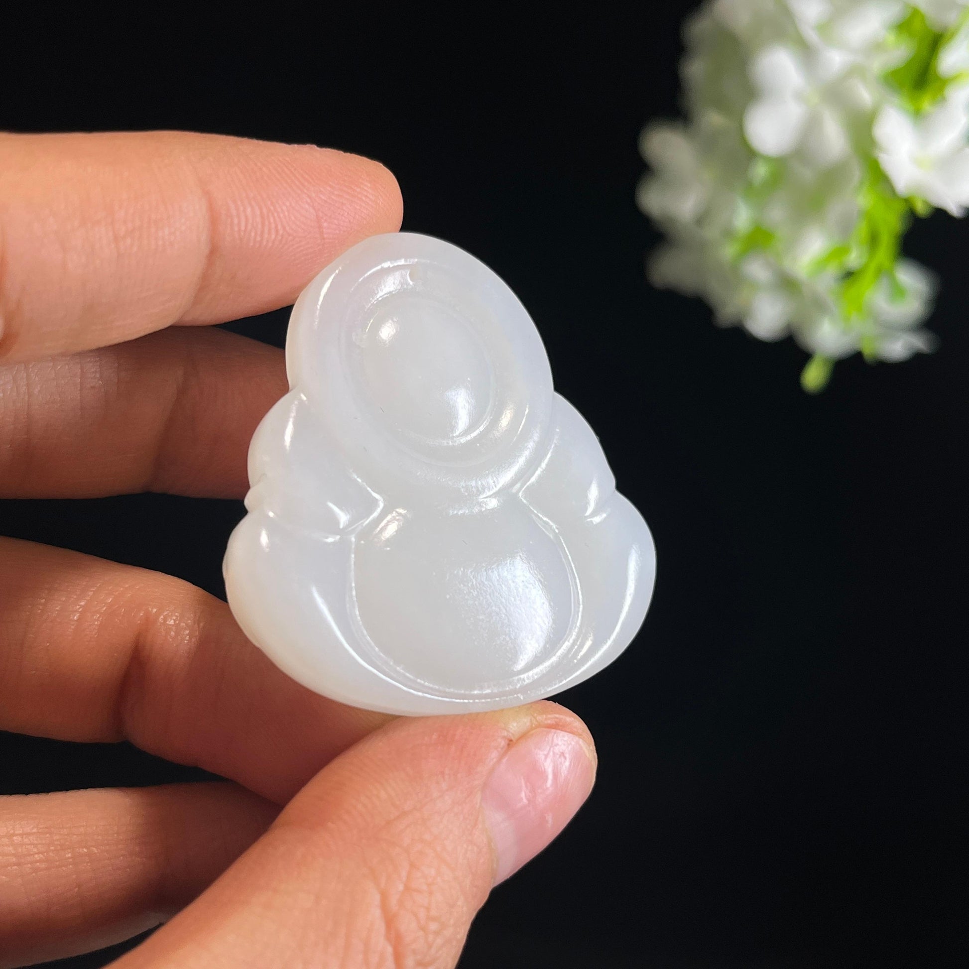 新疆天然和田玉白玉弥勒佛雕刻挂件（yc349454）