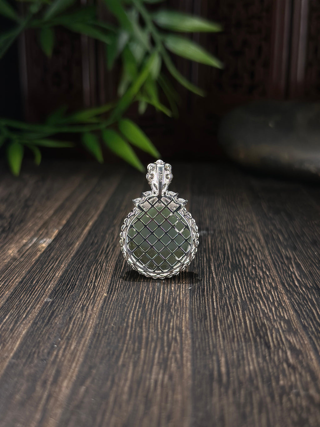 和田玉精品925银镶正圆蛋面挂件（yc702748）