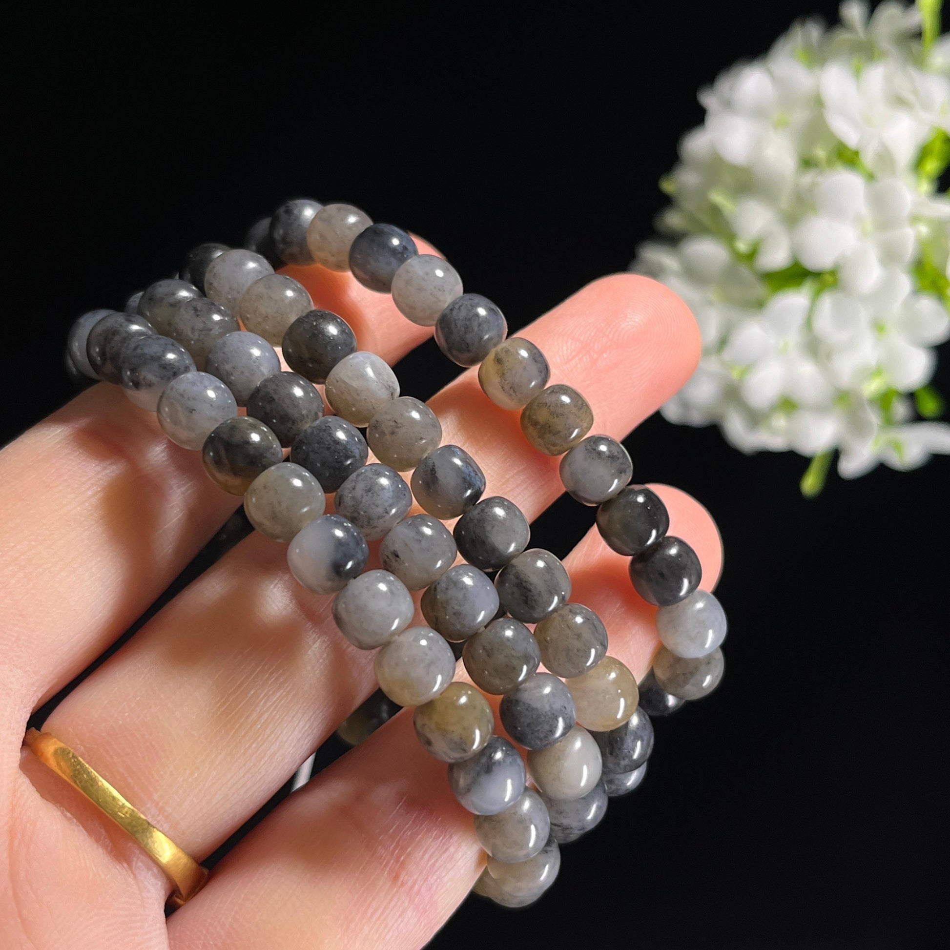 和田玉白玉青花带糖老型珠手串/项链（卡7）（yc303478）