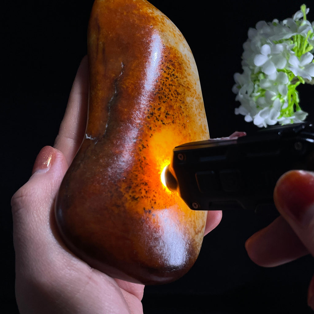 和田玉白玉“赤岸秋晖”聚红皮籽料（yc387537）