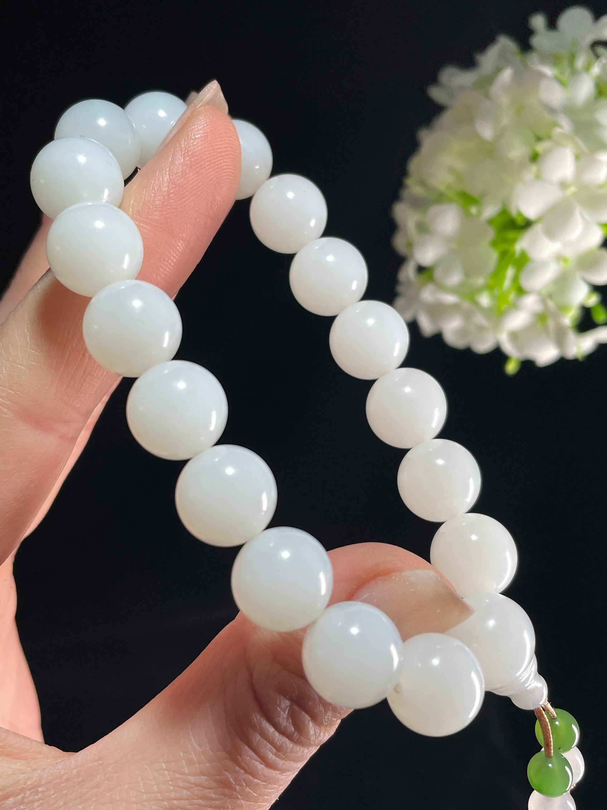 新疆天然和田玉白玉圆珠手串（yc357647）