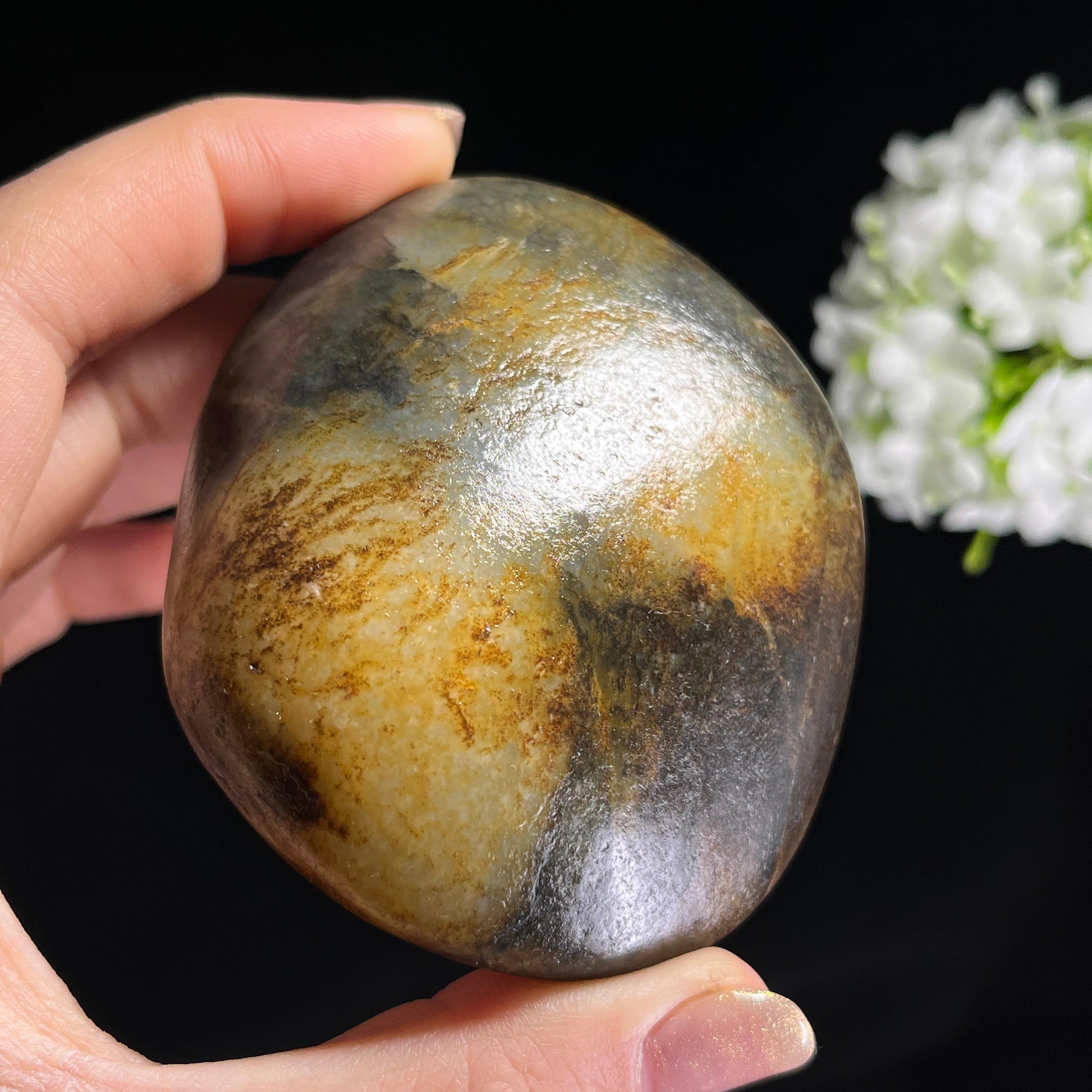 和田玉青花洒金皮“青云金砂”籽料原石（yc295709）