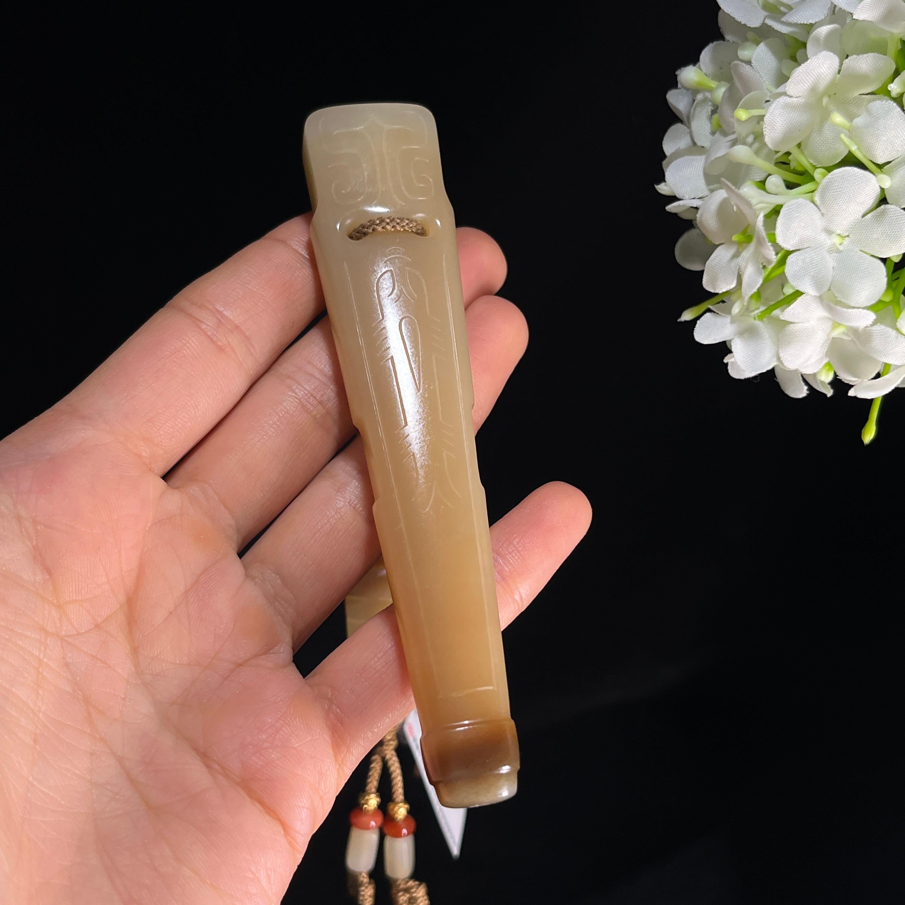 新疆天然和田玉糖玉烟嘴（yc350179） – 添福玉器