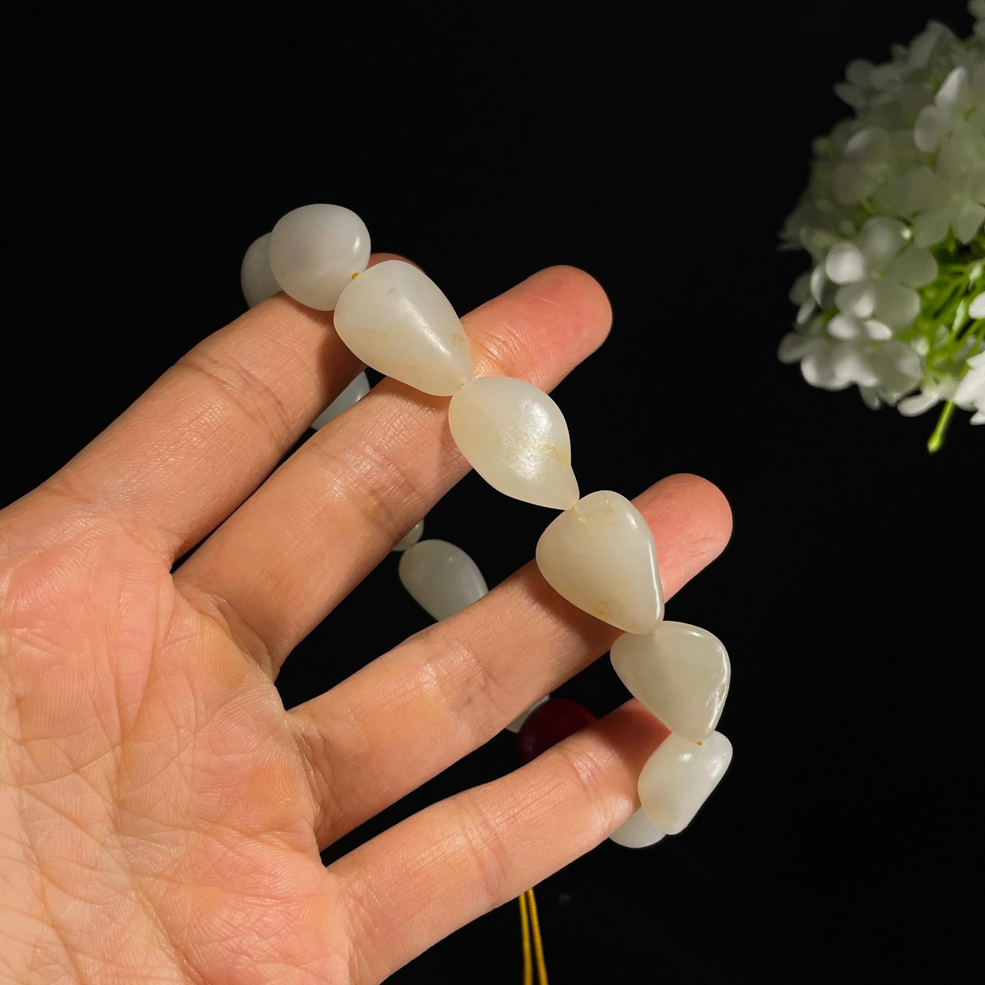 和田玉白玉洒金皮原籽手串（yc355833）