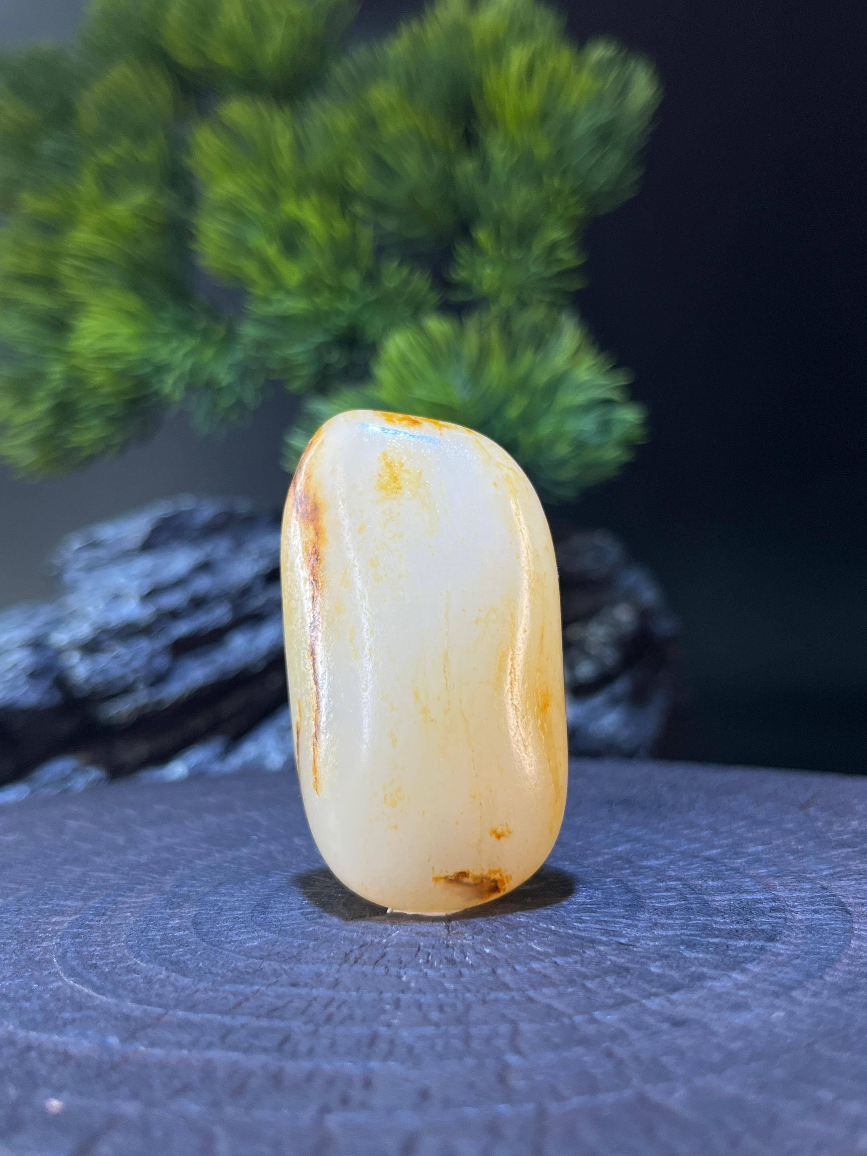 高品質！和田玉★青花籽料の置物、ストラップにも！証明書付き 和田玉青花白玉籽料手串– 添福玉器