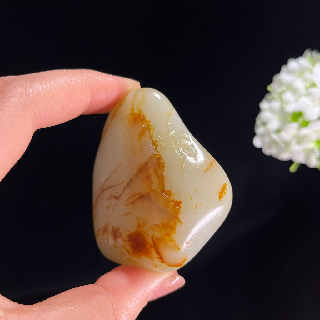 和田玉青白玉洒金聚红皮“香山红叶”籽料原石（yc286448）