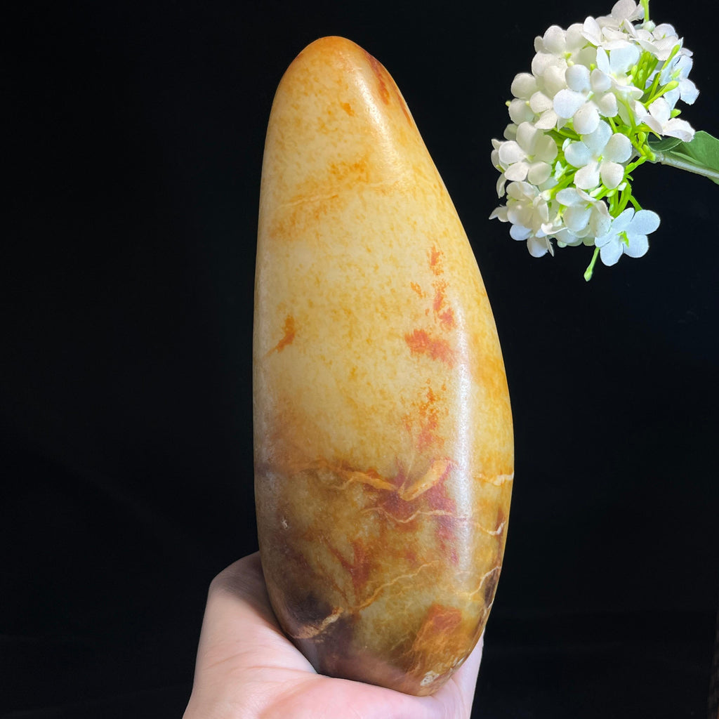 和田玉暖白种枣红洒金皮“大漠孤峰”籽料原石（yc312431）