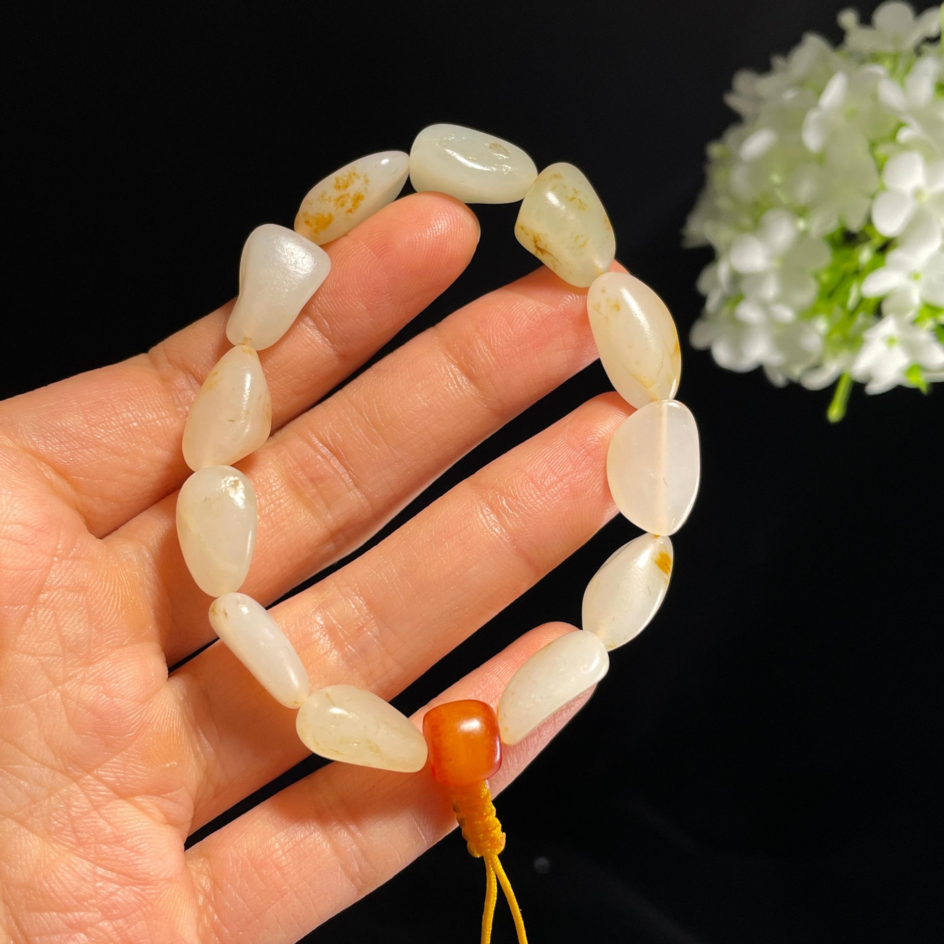 和田玉白玉青白玉洒金皮红皮原籽手串（yc355813）