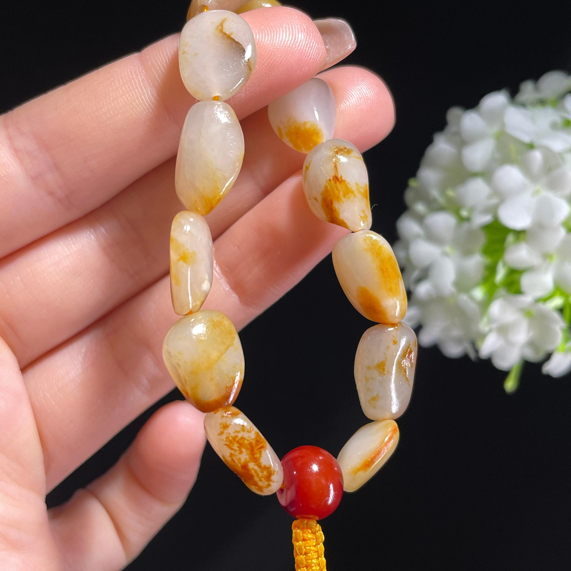 和田玉红皮白肉原籽手串（yc382123）