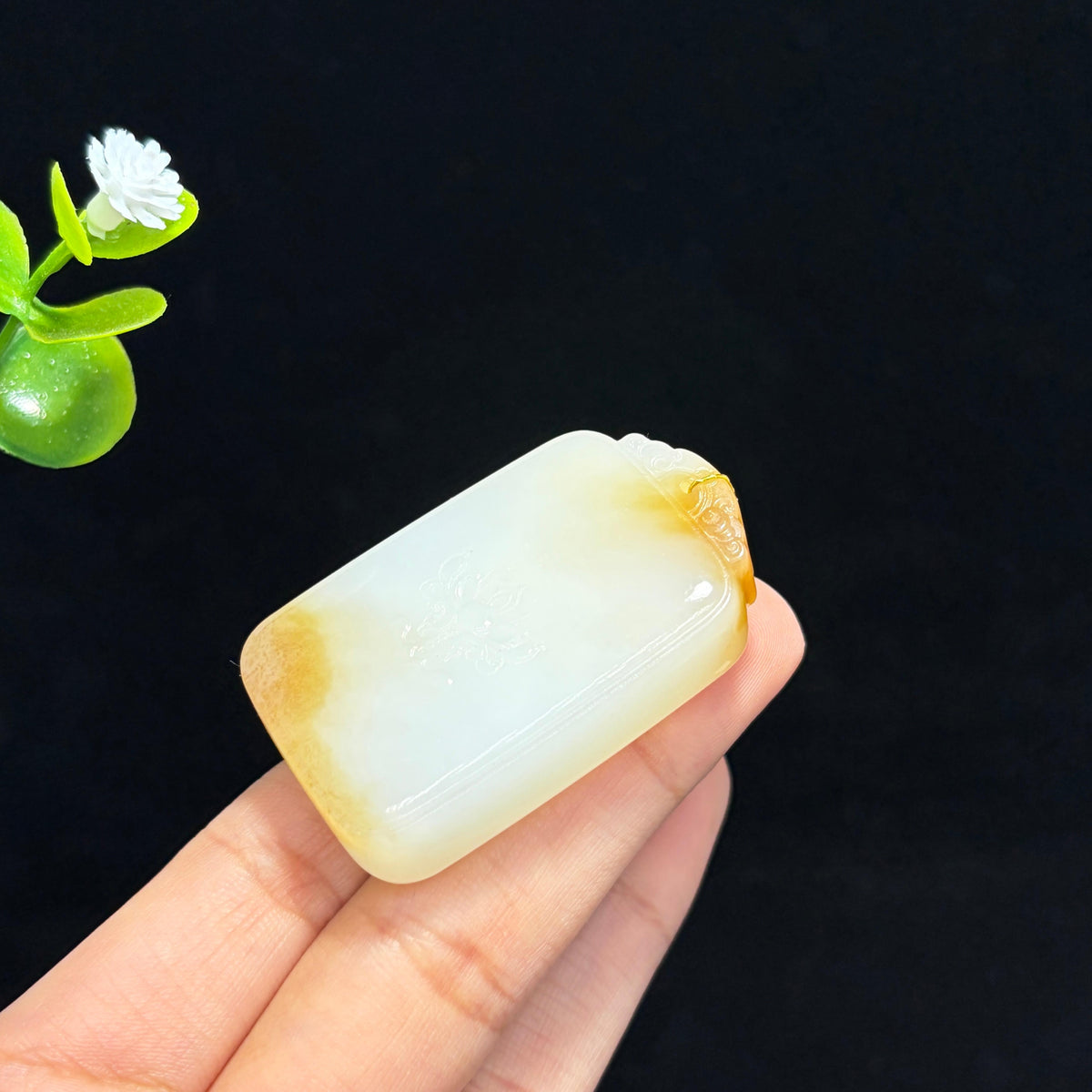 和田糖白玉花开富贵挂件（yc775390）