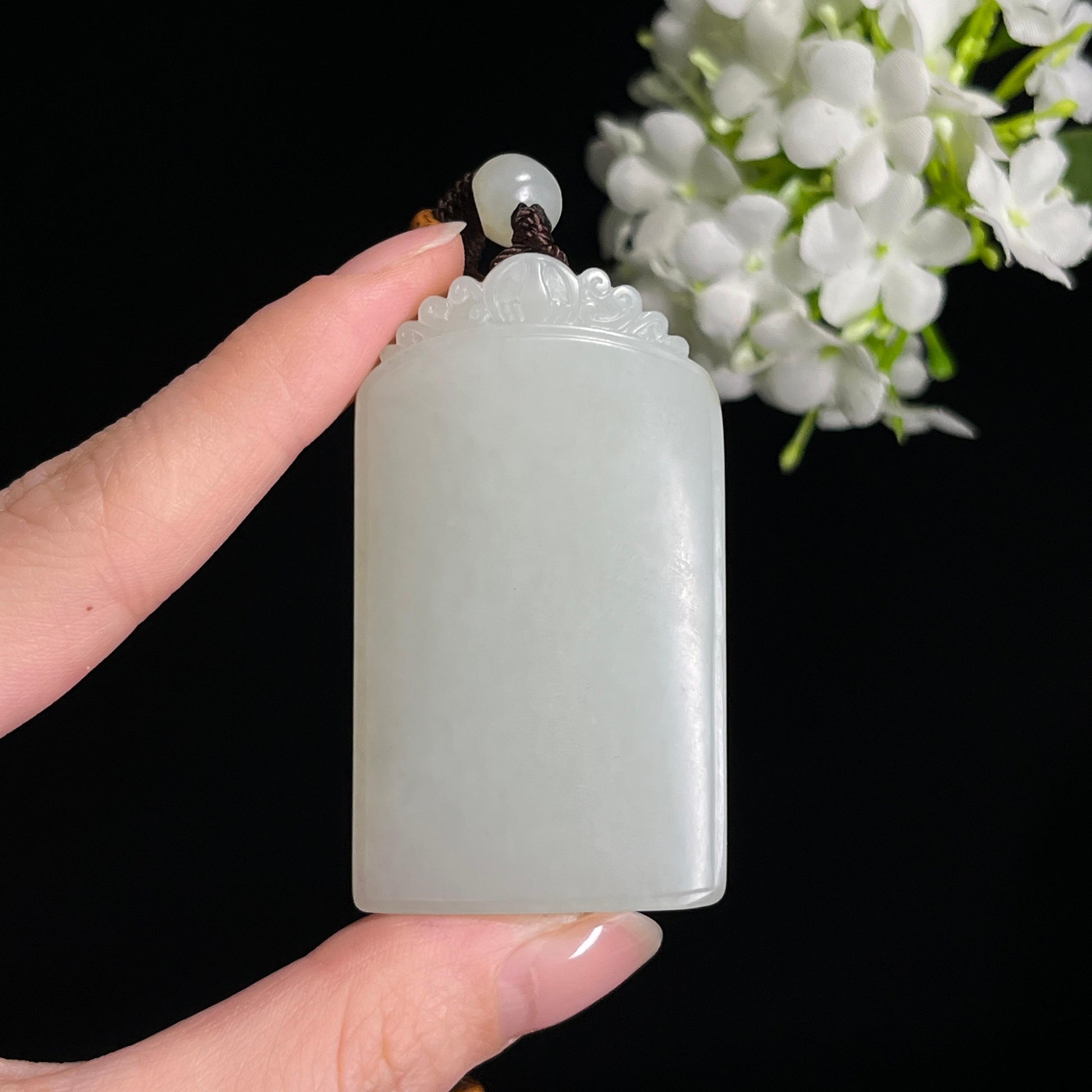 和田玉白玉洒金洒红皮“玉镜鎏光”籽料无事牌（yc301091）