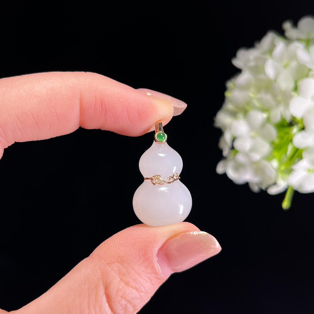 新疆天然和田玉羊脂白玉18K金镶玉葫芦（yc351474）