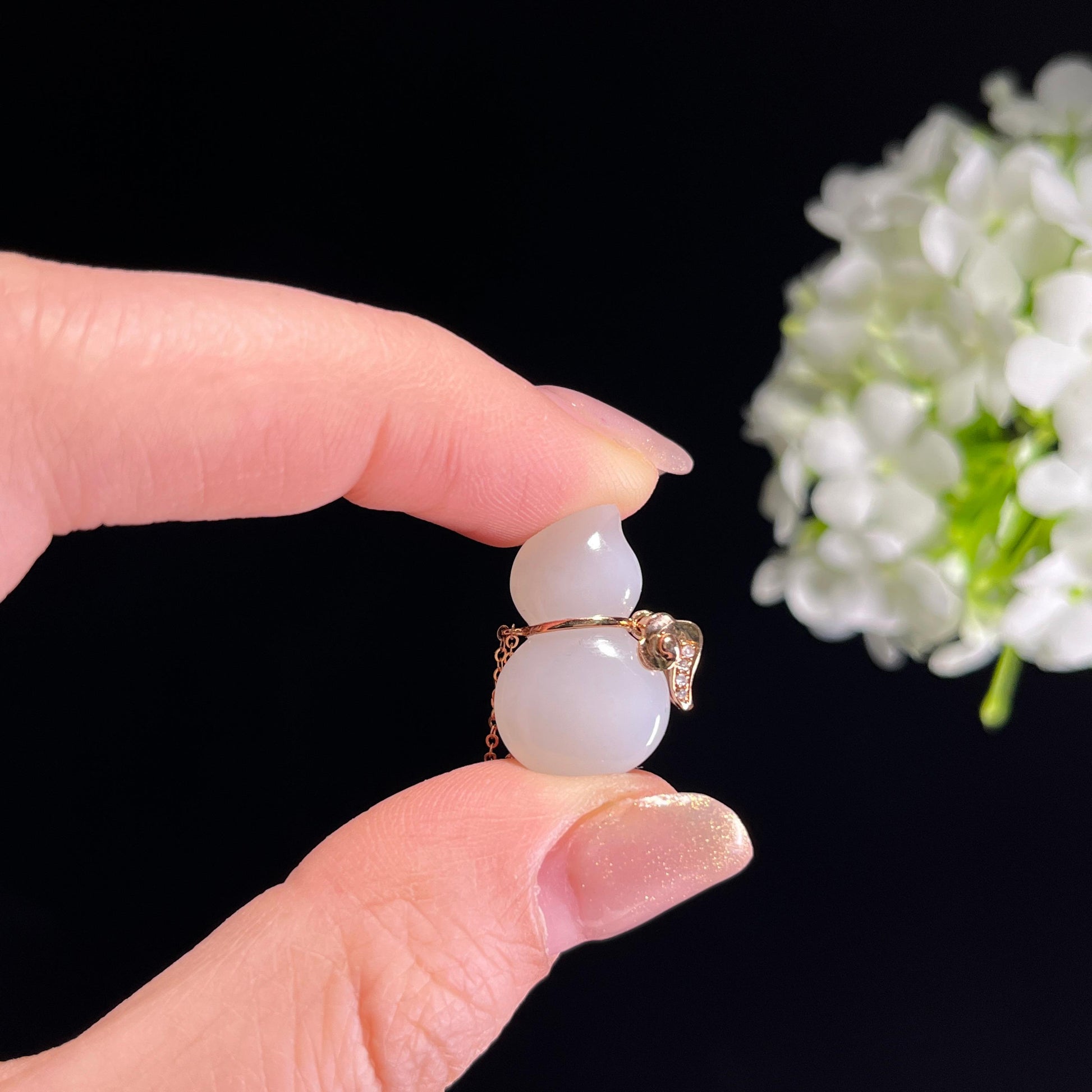 新疆天然和田玉羊脂白玉18K金镶玉葫芦挂件（yc351493）