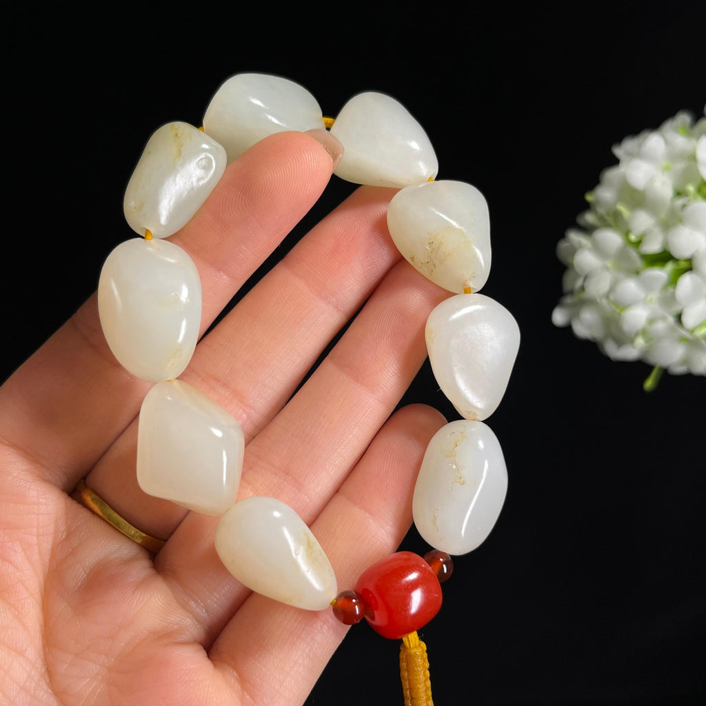 和田玉白玉“白籽星芒”光白籽料手串（yc300577）