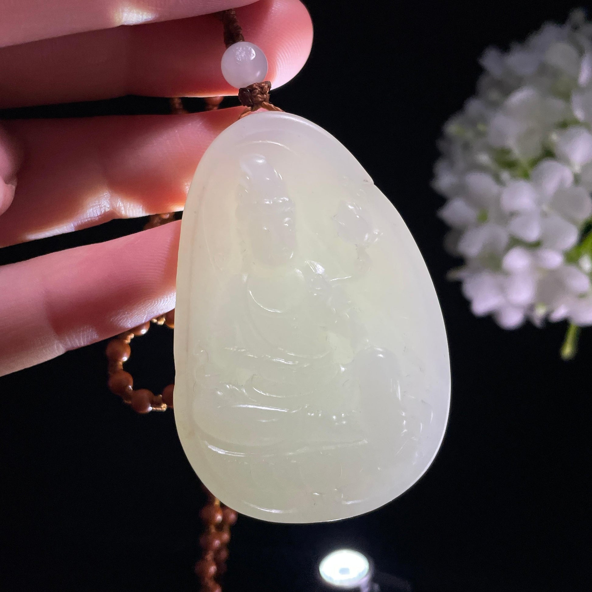 和田玉白玉淡洒金皮籽料观音牌挂件（yc389329）