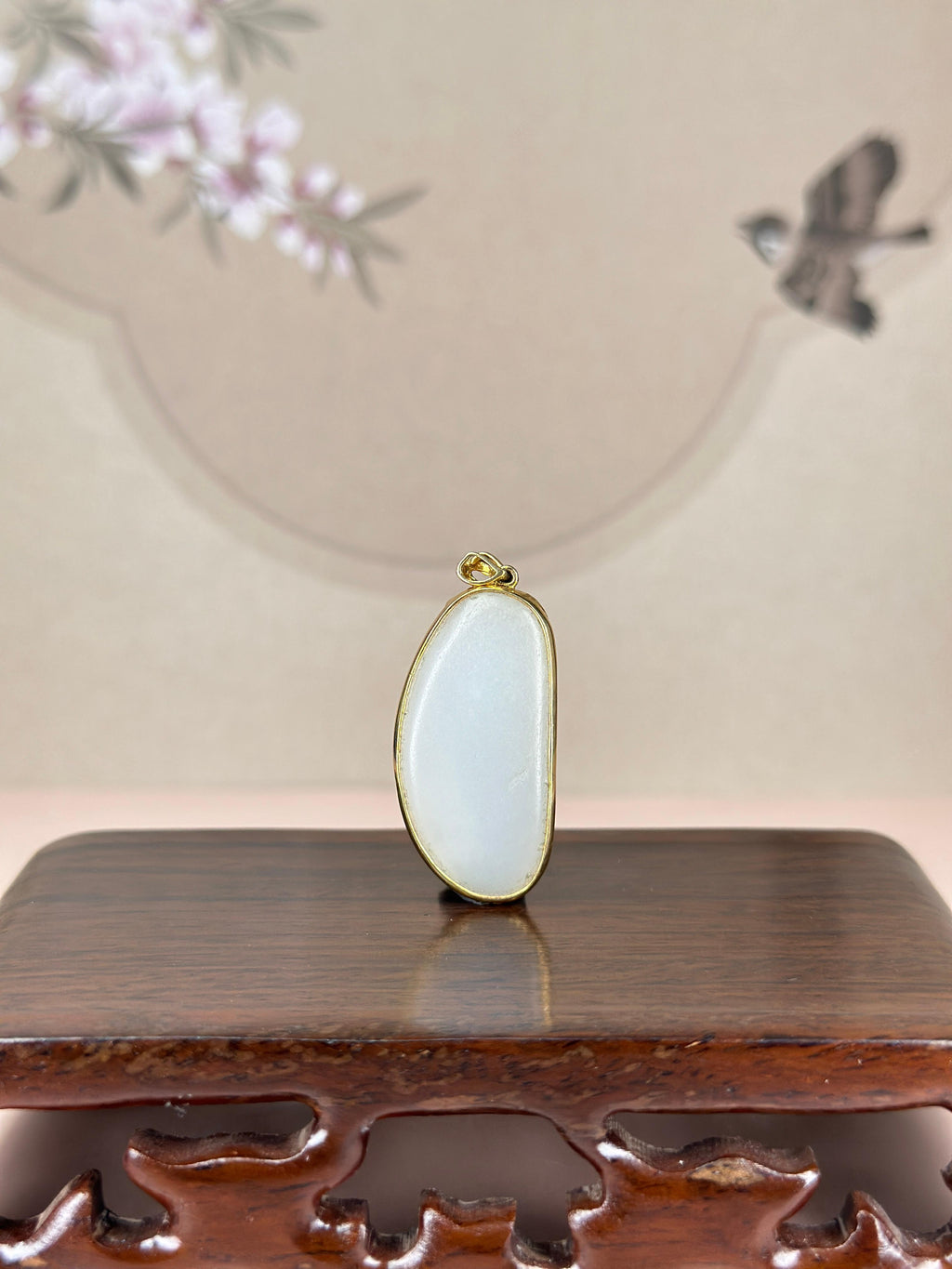 精品18K 金镶和田玉白玉籽料挂件（yc774123）