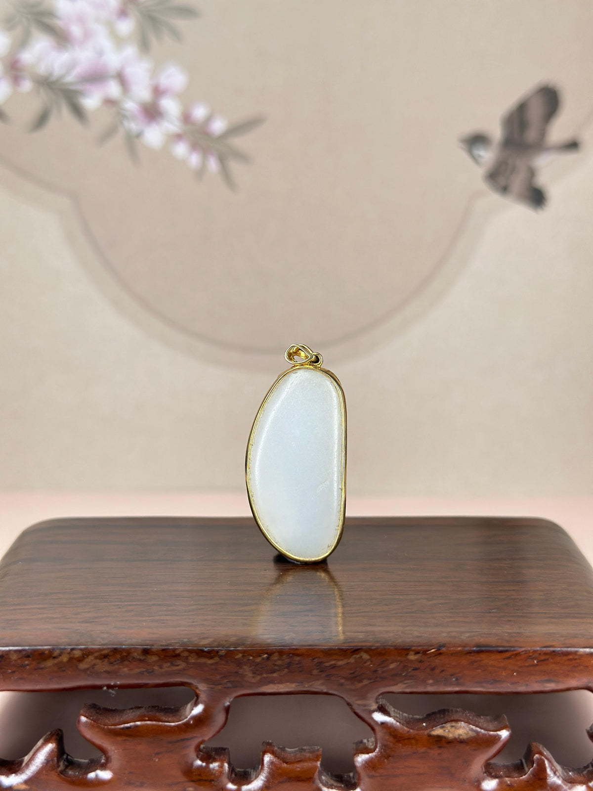 精品18K 金镶和田玉白玉籽料挂件（yc774123）