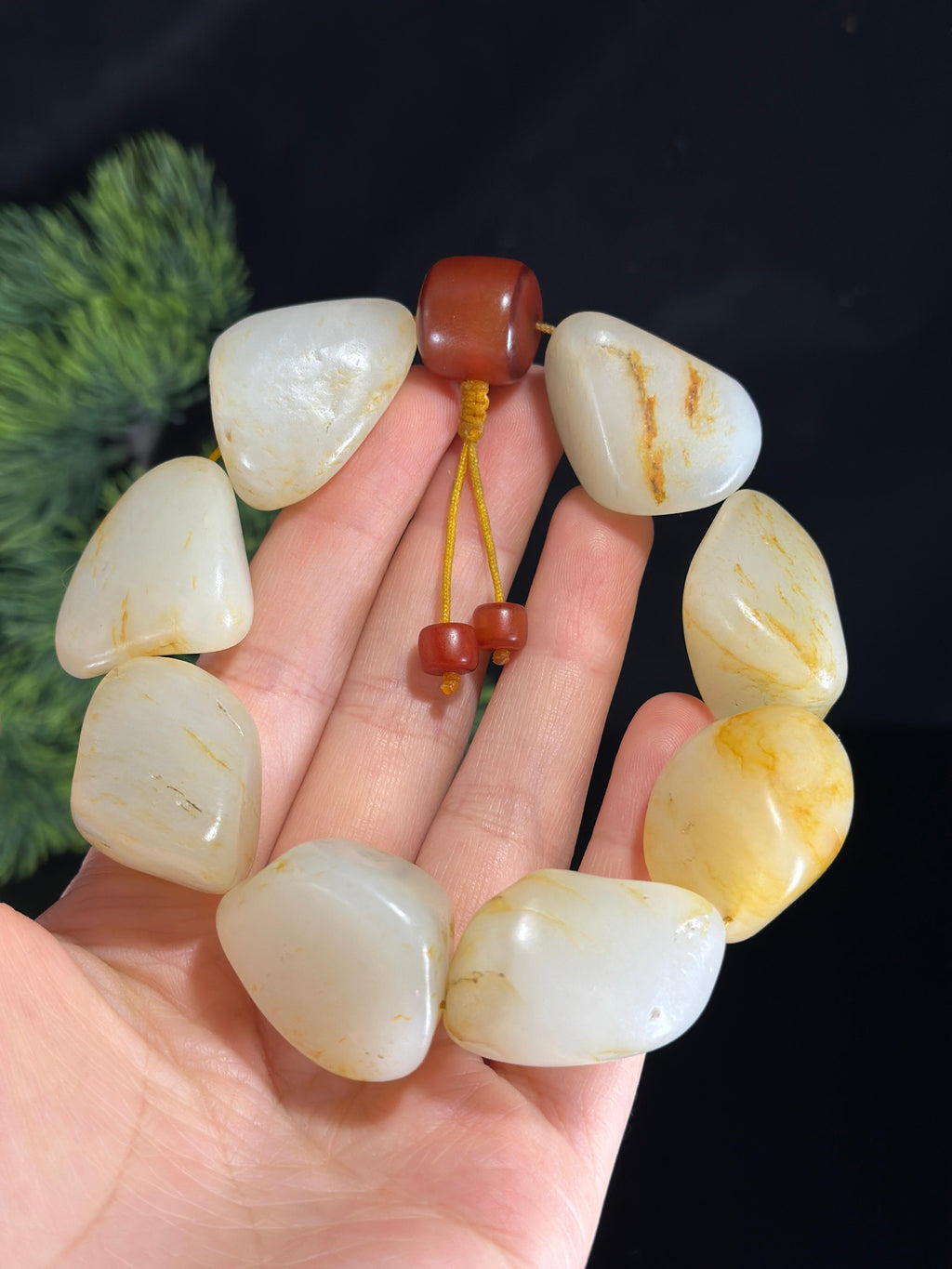 新疆和田玉白玉洒金皮精品原籽手串（8颗）（yc467056）