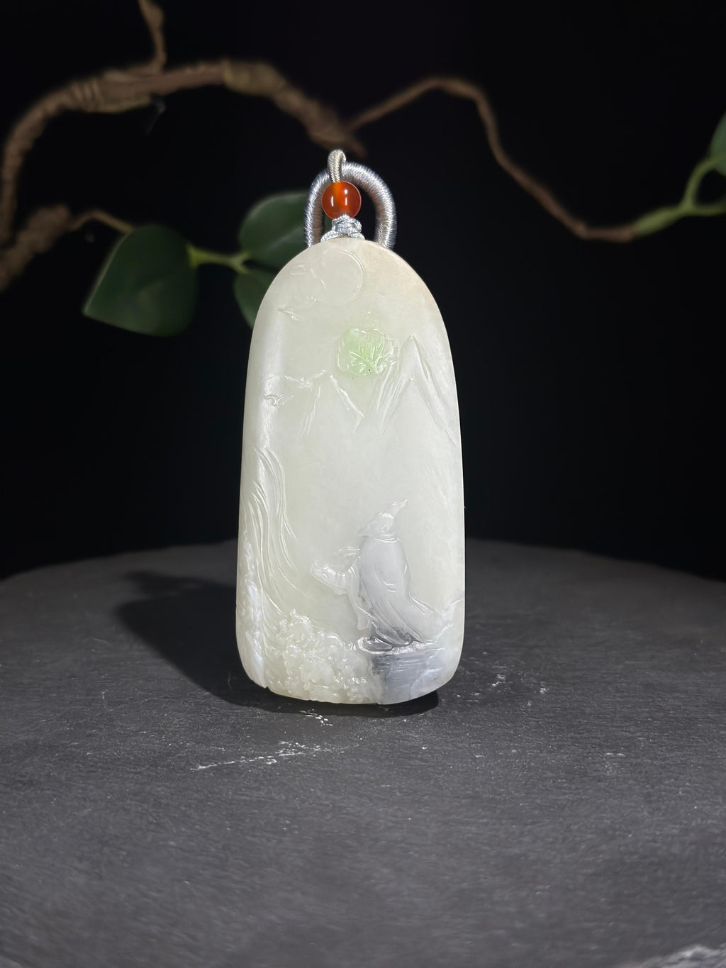 和田玉.洒金皮籽料翠高山觅贤挂件（yc786009）