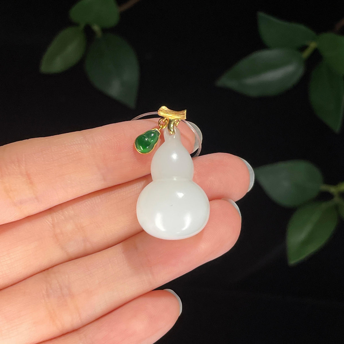 中秋特惠，18K金和田玉白玉葫芦吊坠（yc735026）