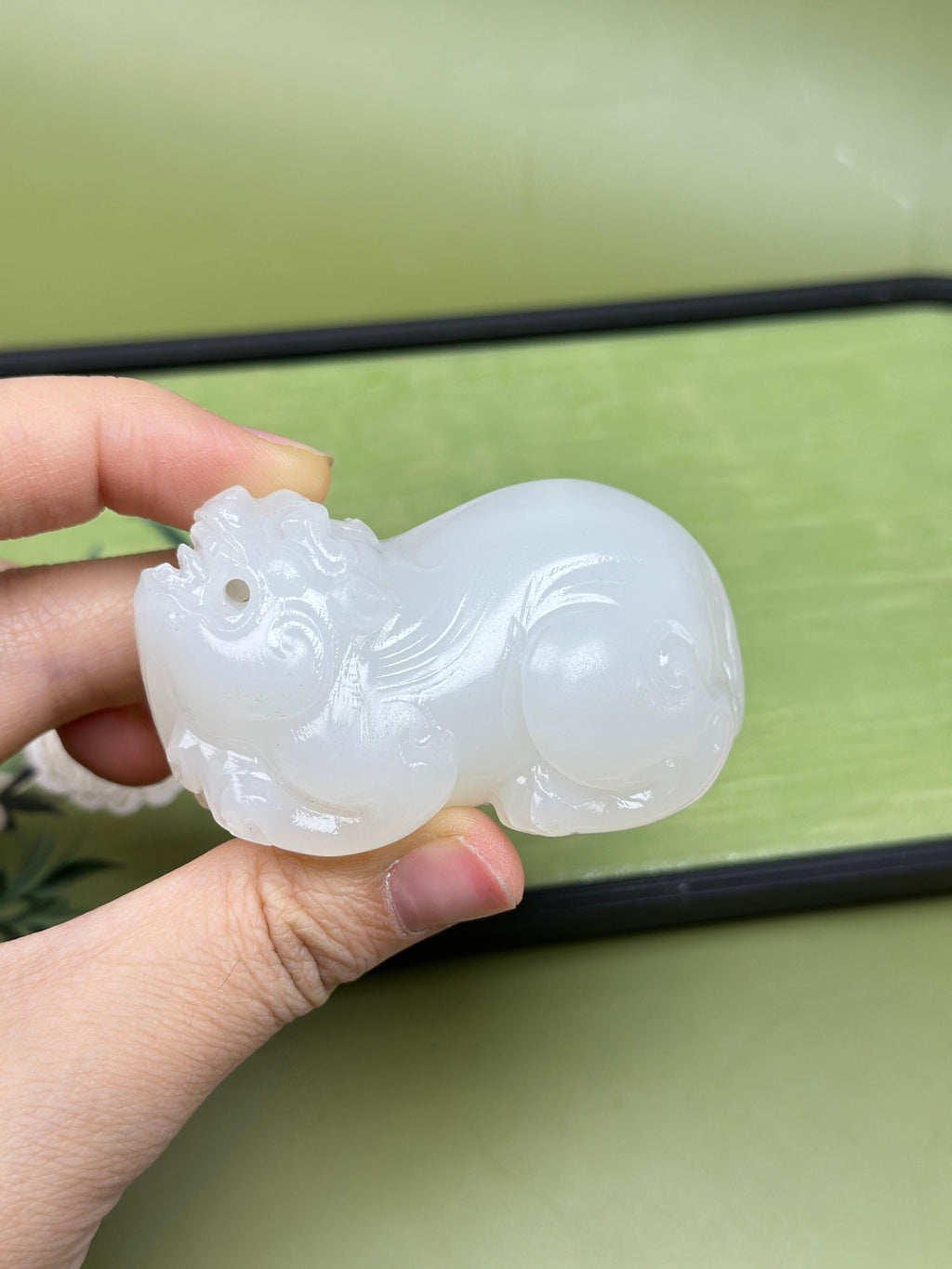 精品和田玉白玉貔貅手把件（yc754382）