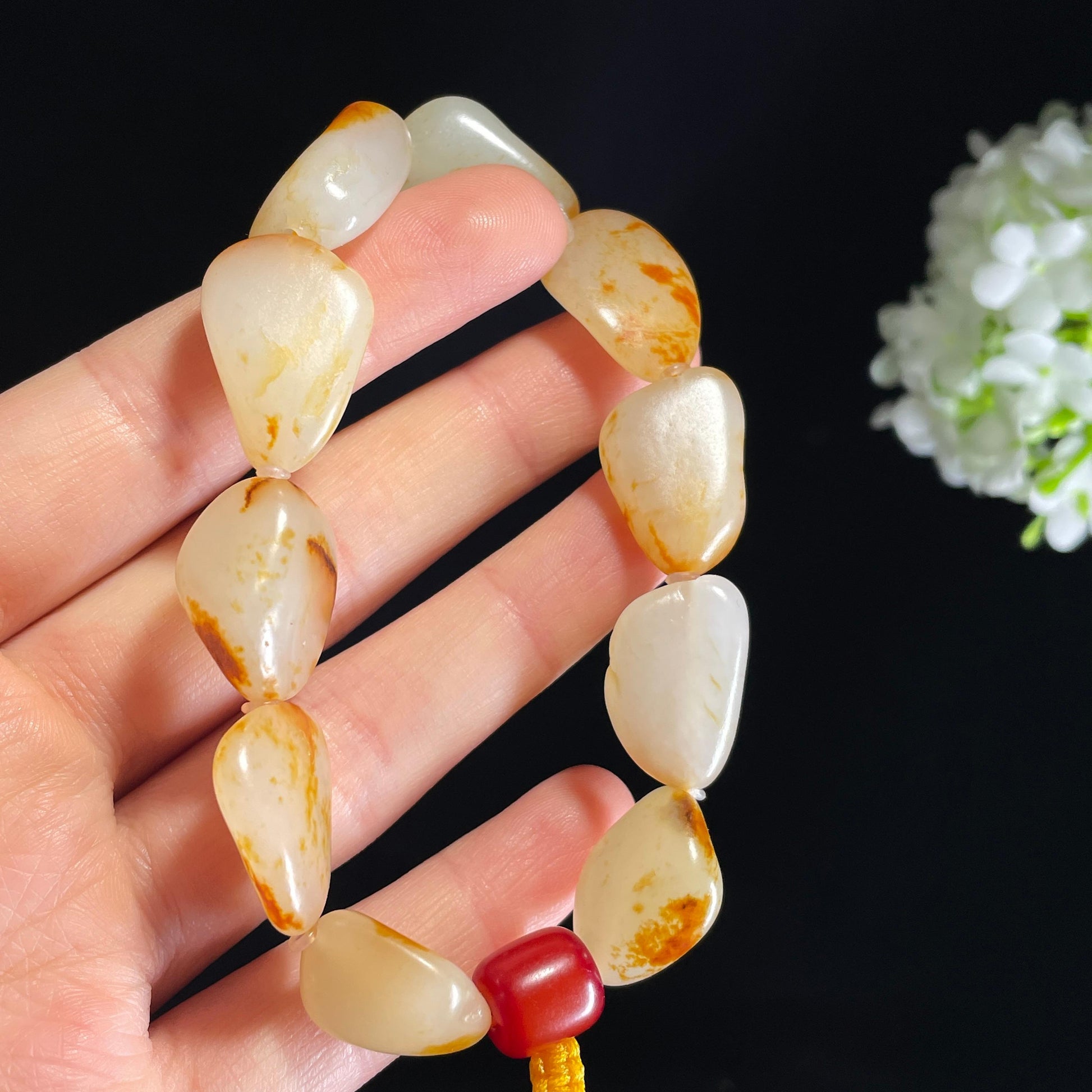 新疆天然和田玉红皮白肉精品原籽手串（10颗）（yc430939）