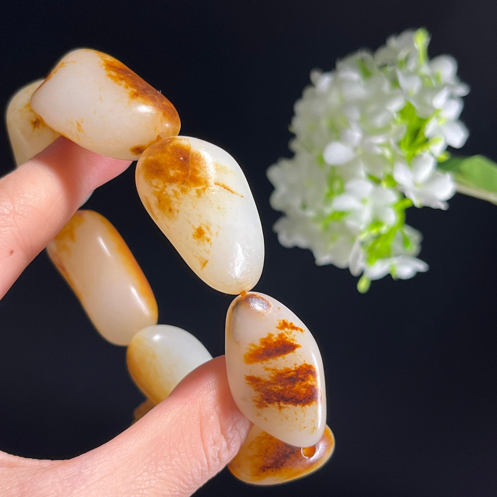 和田玉白玉“秋韵天成”多宝籽料原籽手串（yc346996）