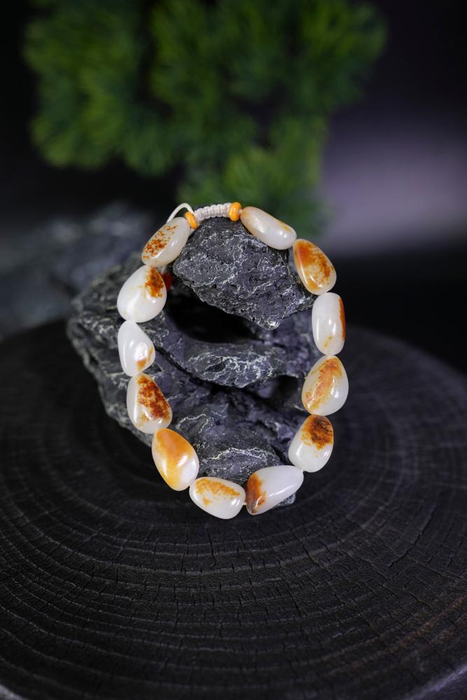 新疆和田玉白玉洒金皮籽料原石手串（yc229719）