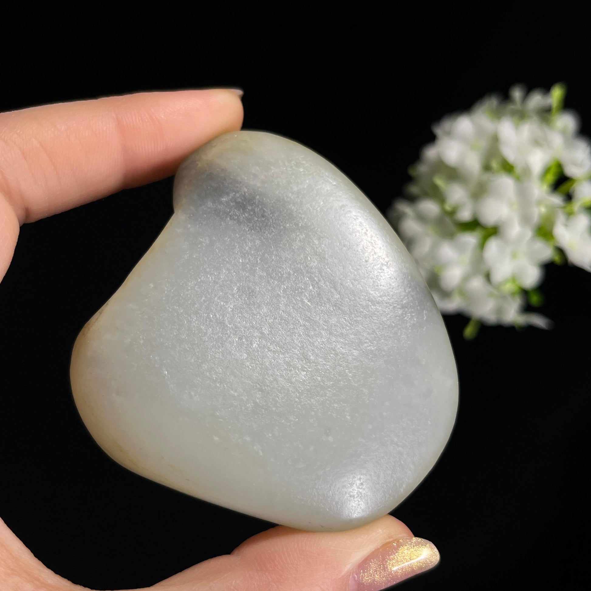 和田玉青白玉带青花洒金皮“玉凝烟岚”籽料原石（yc302105）