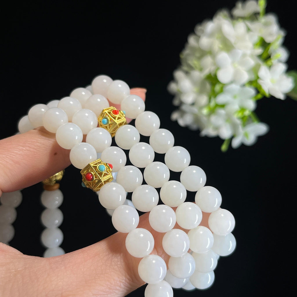 和田玉白玉108颗圆珠项链（yc367405）